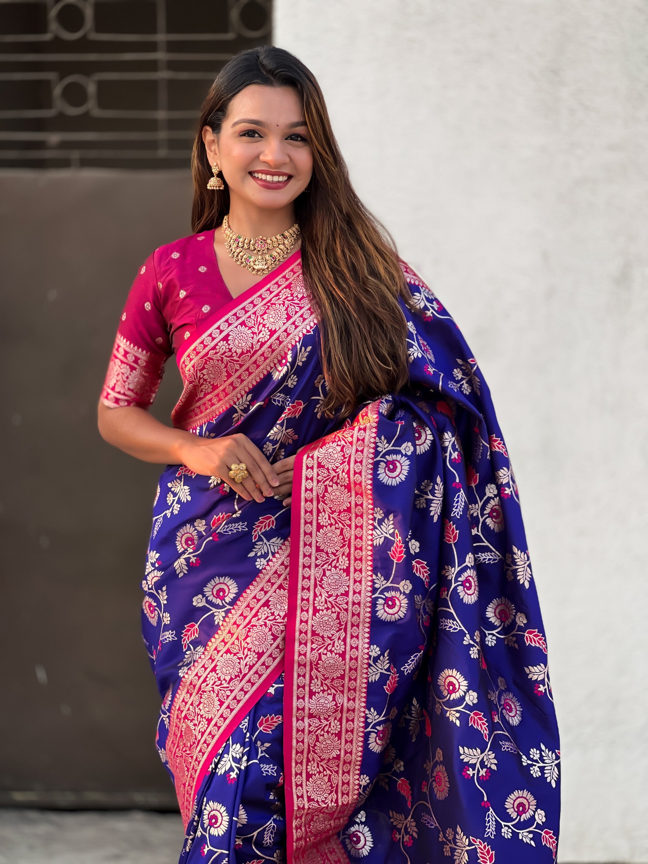 Royal Blue Banarasi Silk Weaving Meenakari Designer Heavy Looks Saree