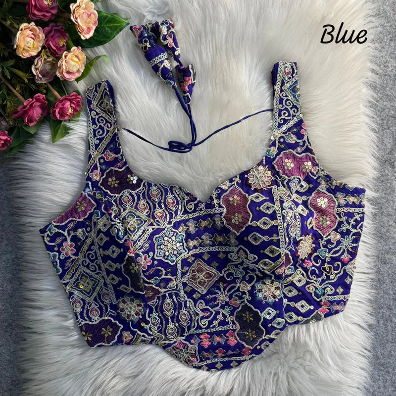 Royal Blue Luxe Corset Sequins Embroidered Blouse  Fox Georgette Partywear
