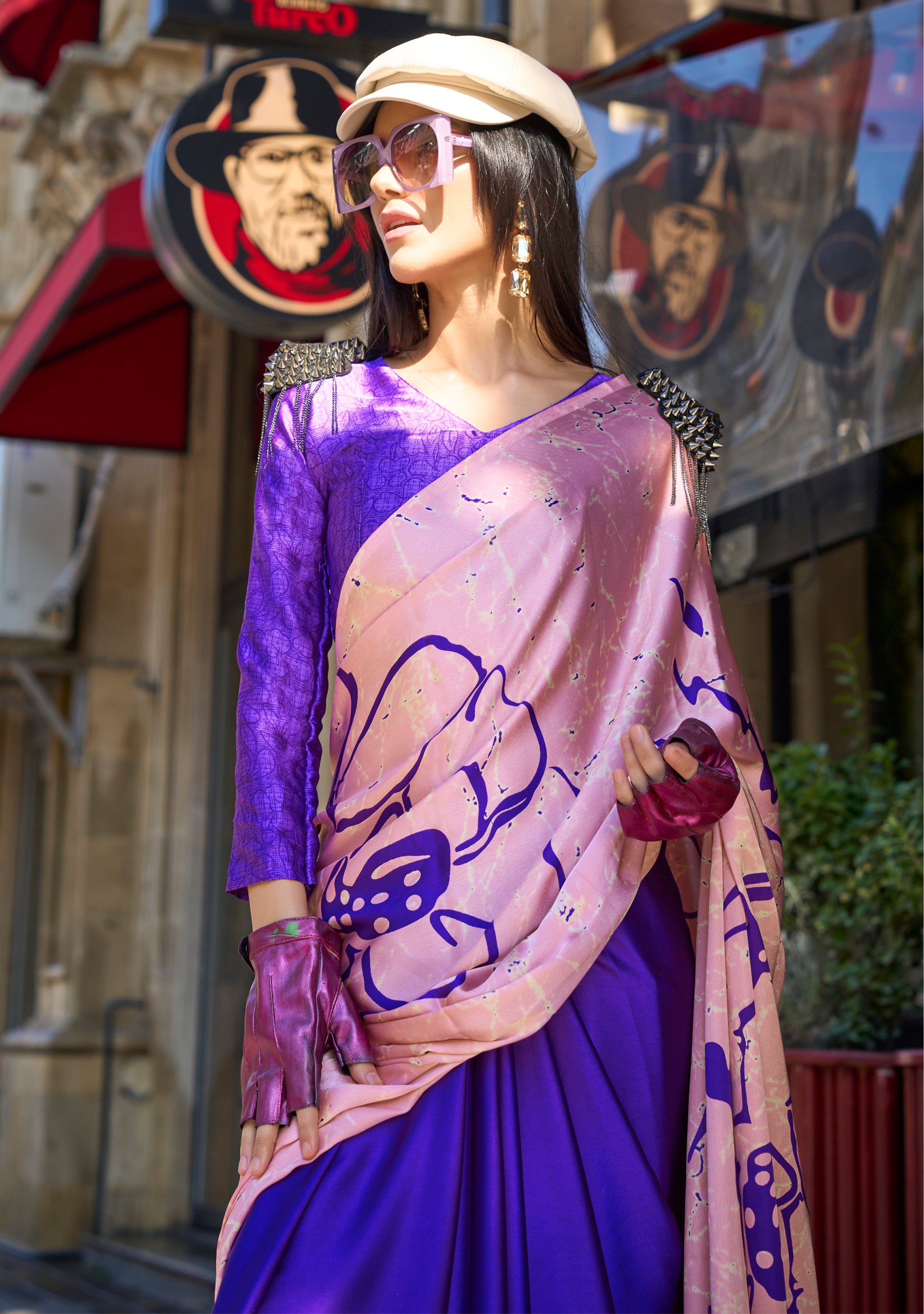 Royal Blue Saree With  Digital Print