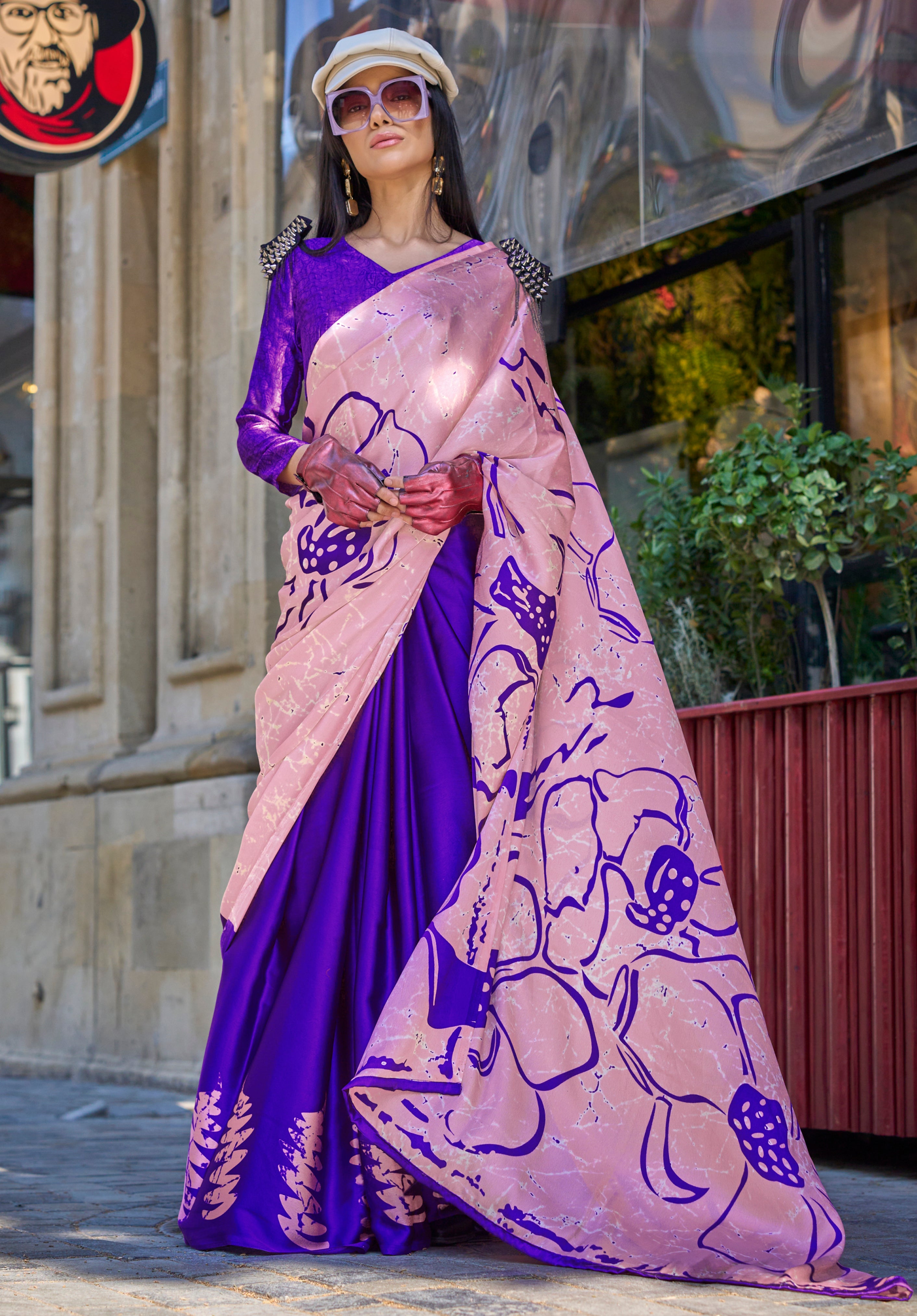 Royal Blue Saree With  Digital Print