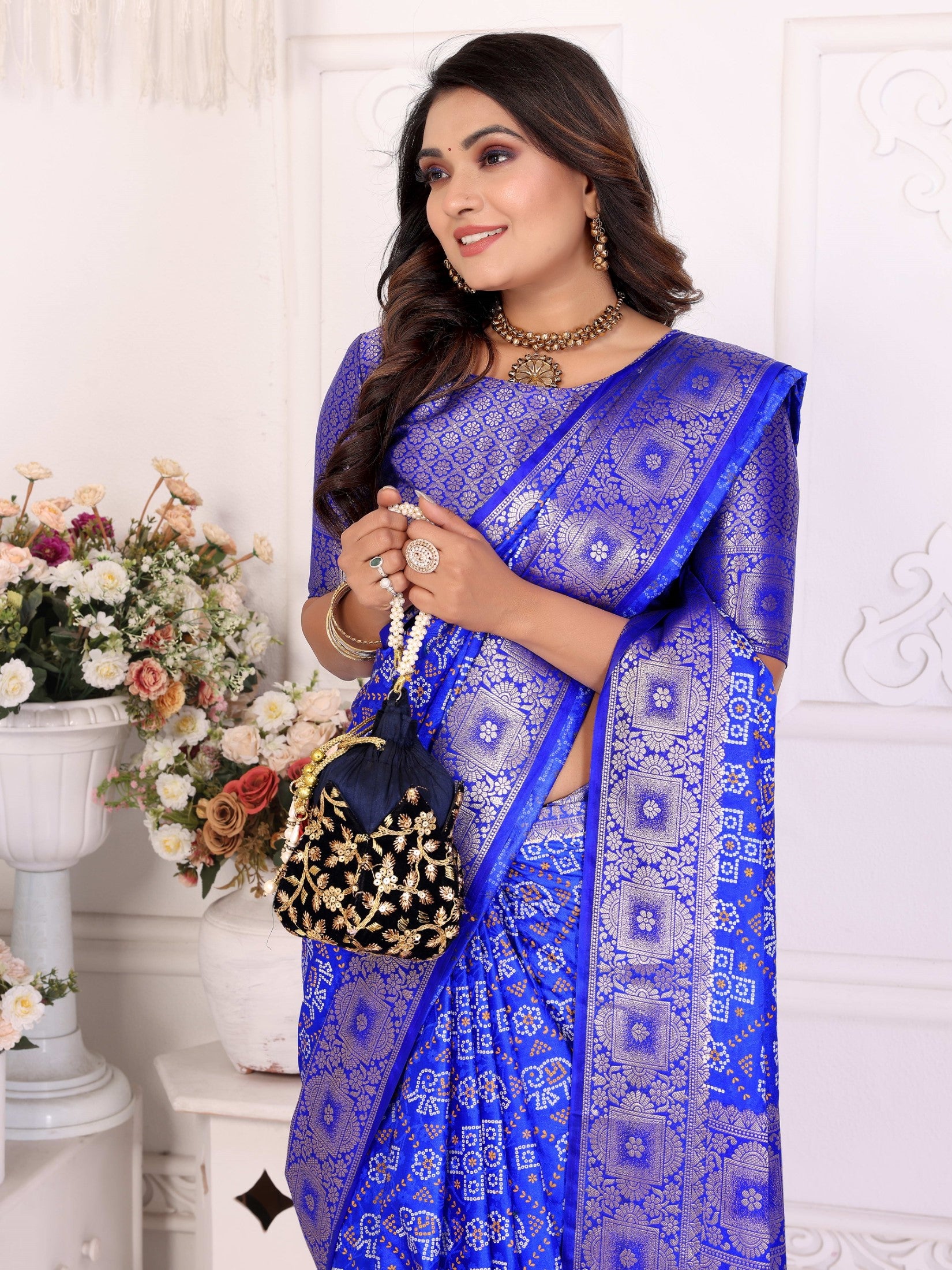 Royal Blue Soft Satin Silk Saree With Designer Allover Zari Weaving