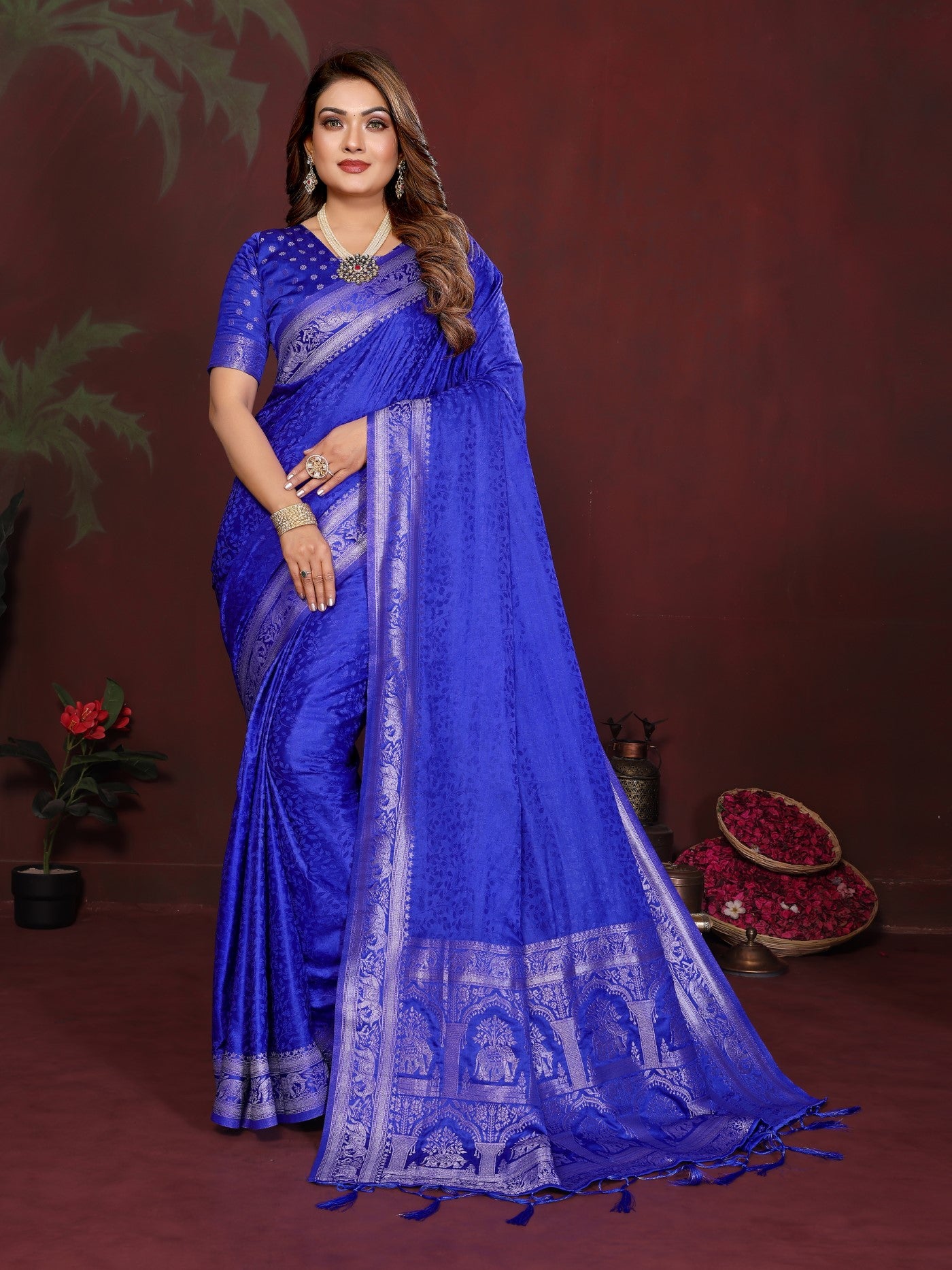 Royal Blue Soft Satin Silk Saree With Premium Zari Weaving