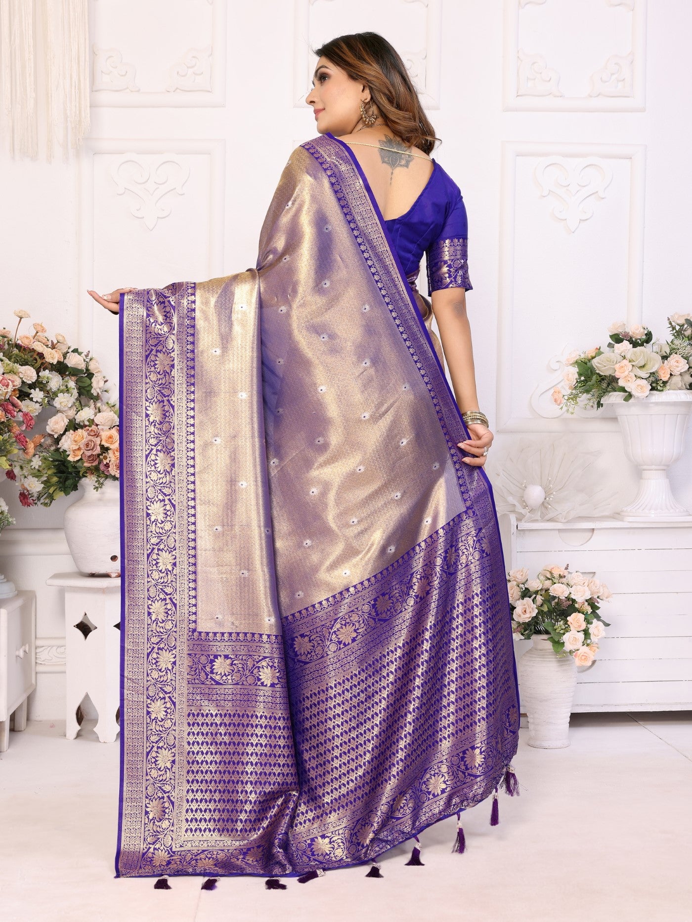 Royal Blue Tissue Silk Saree With Classic Weaving