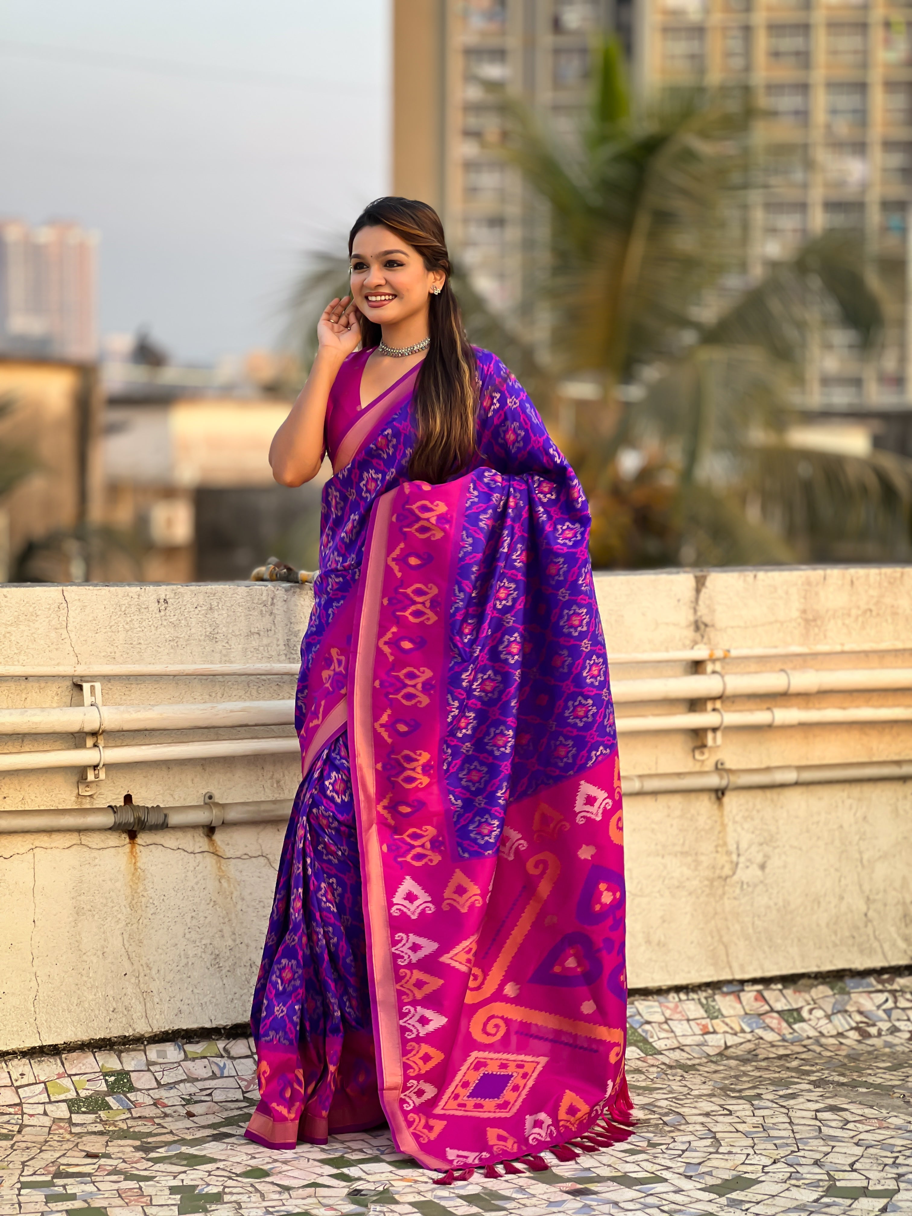 Royal Blue Woven Meenakari Ikkat Designer Patola Silk Ceremonial Saree