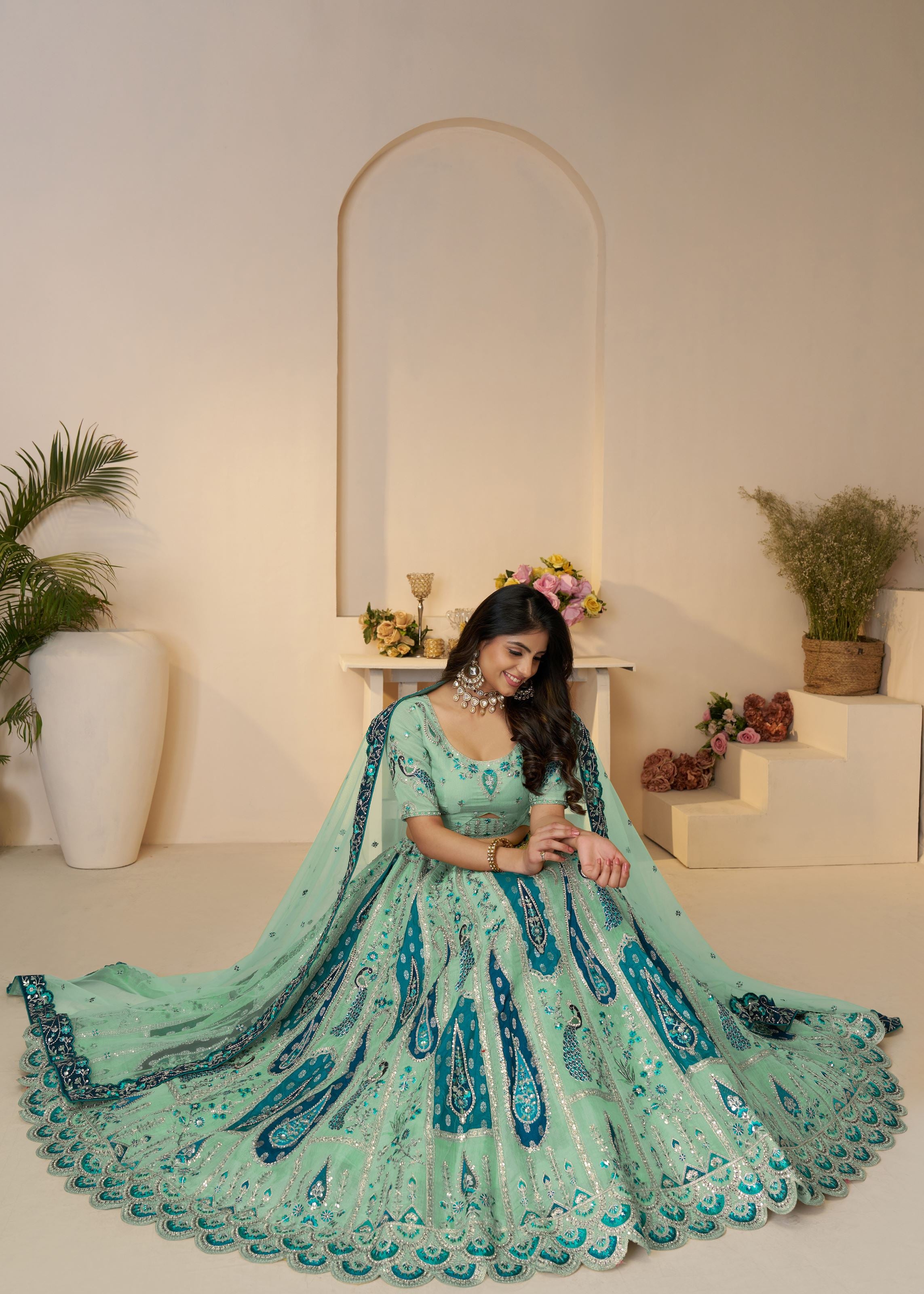 Royal Grandeur Bridal Sky Blue  Lehenga With Paisley And Peacock Motifs