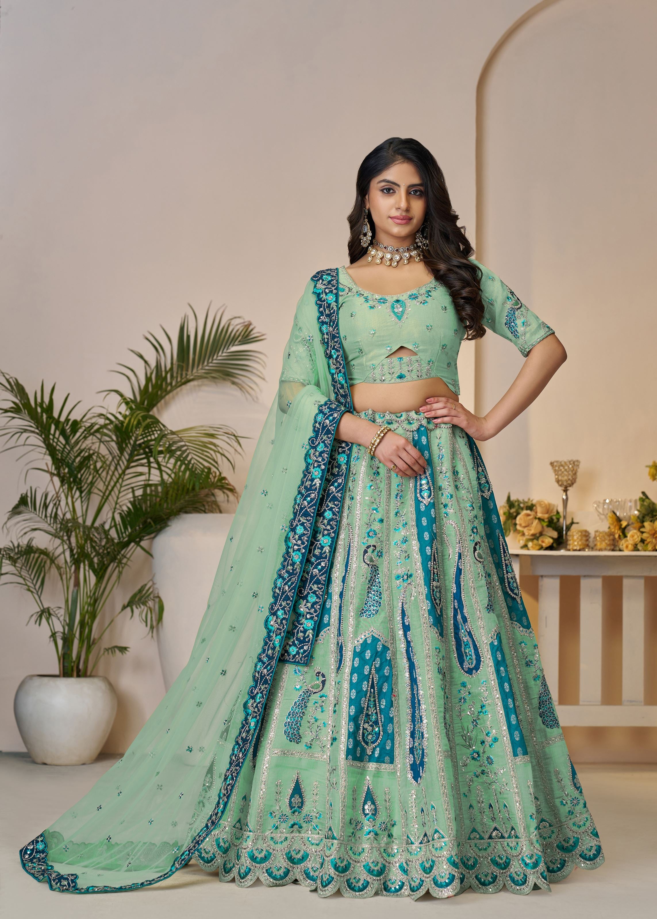 Royal Grandeur Bridal Sky Blue  Lehenga With Paisley And Peacock Motifs