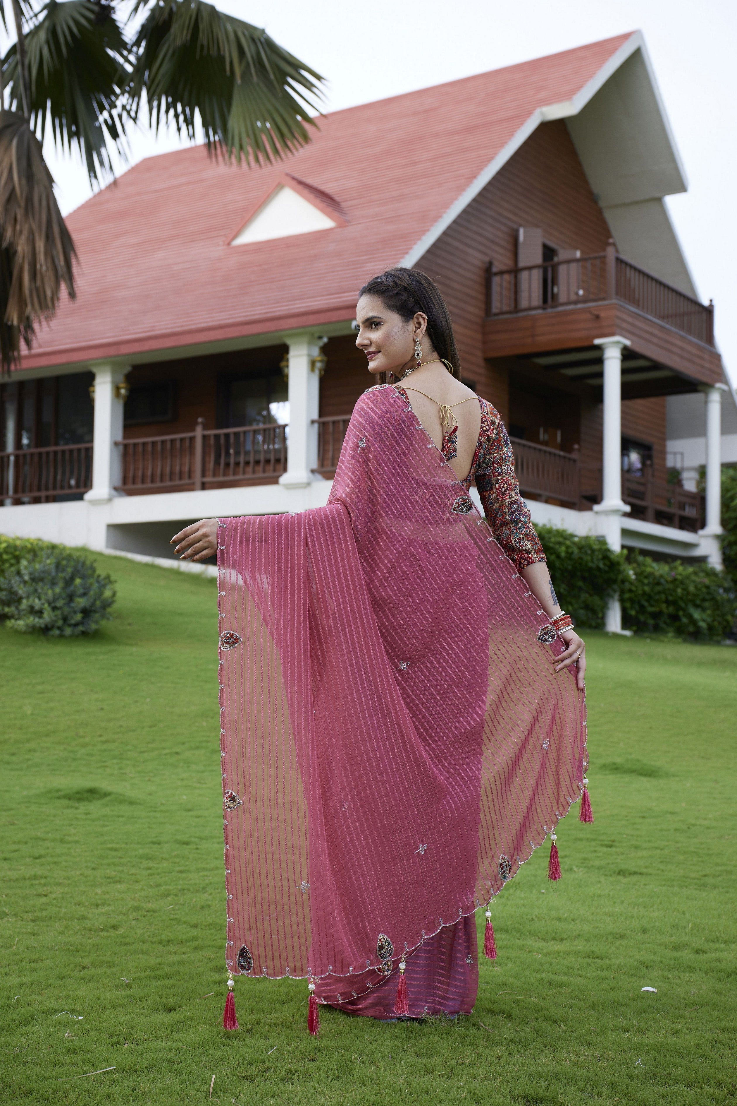 Rust Beautiful Designer Girlie Trendy Saree
