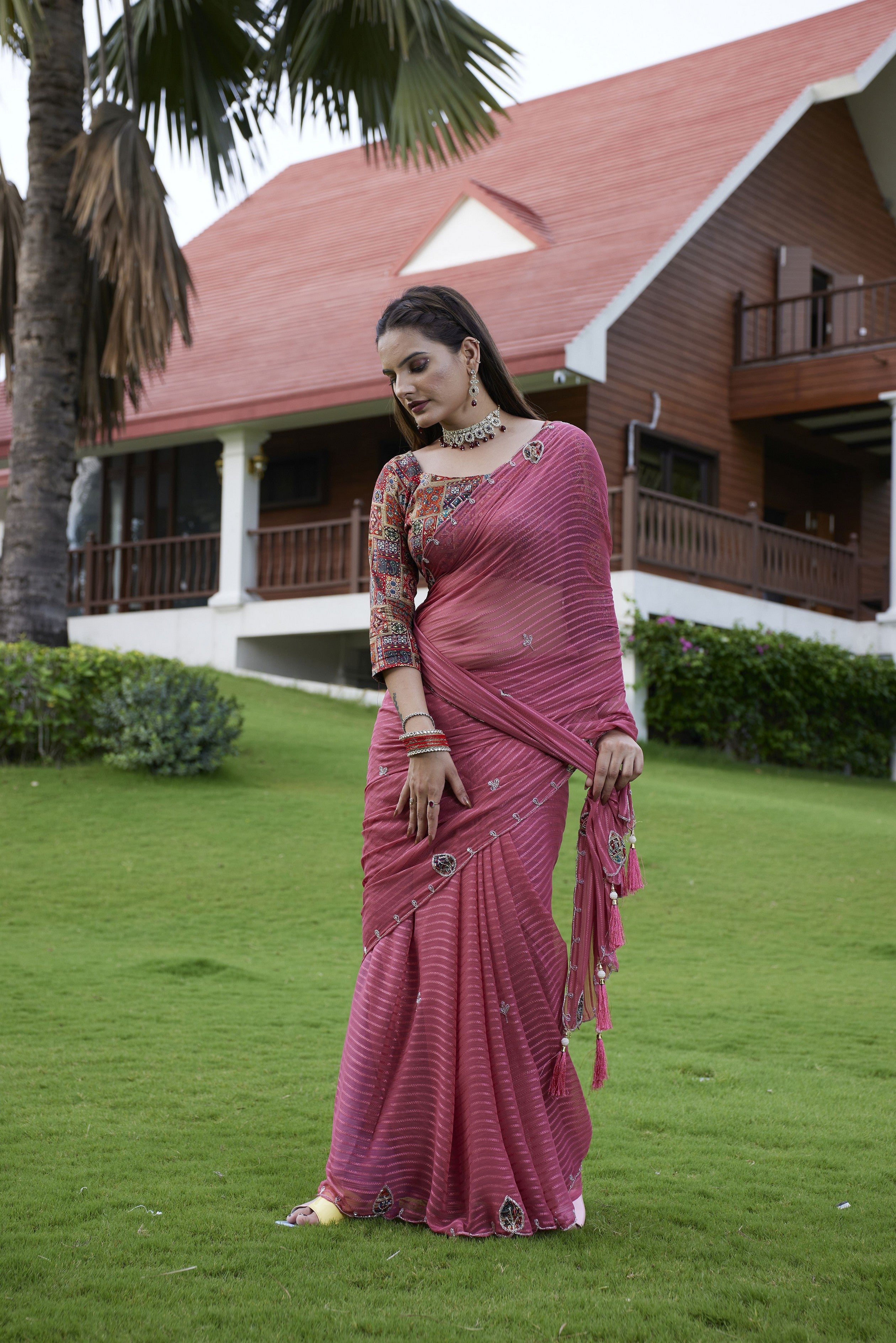 Rust Beautiful Designer Girlie Trendy Saree