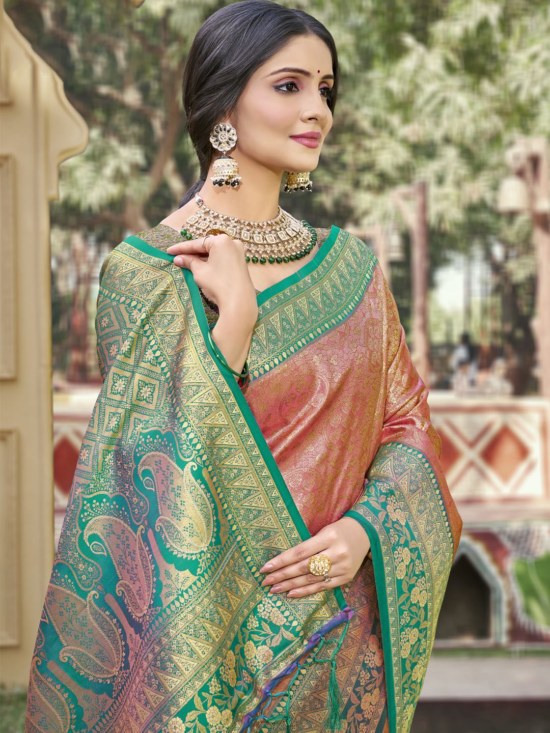 Rust Color Banarasi Silk Festive Wear Weaving Saree