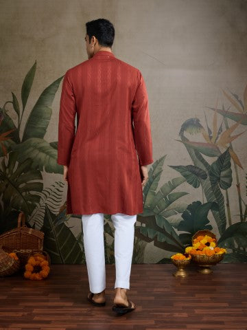 Rust Orange Viscose Silk Kurta with Traditional Dupatta