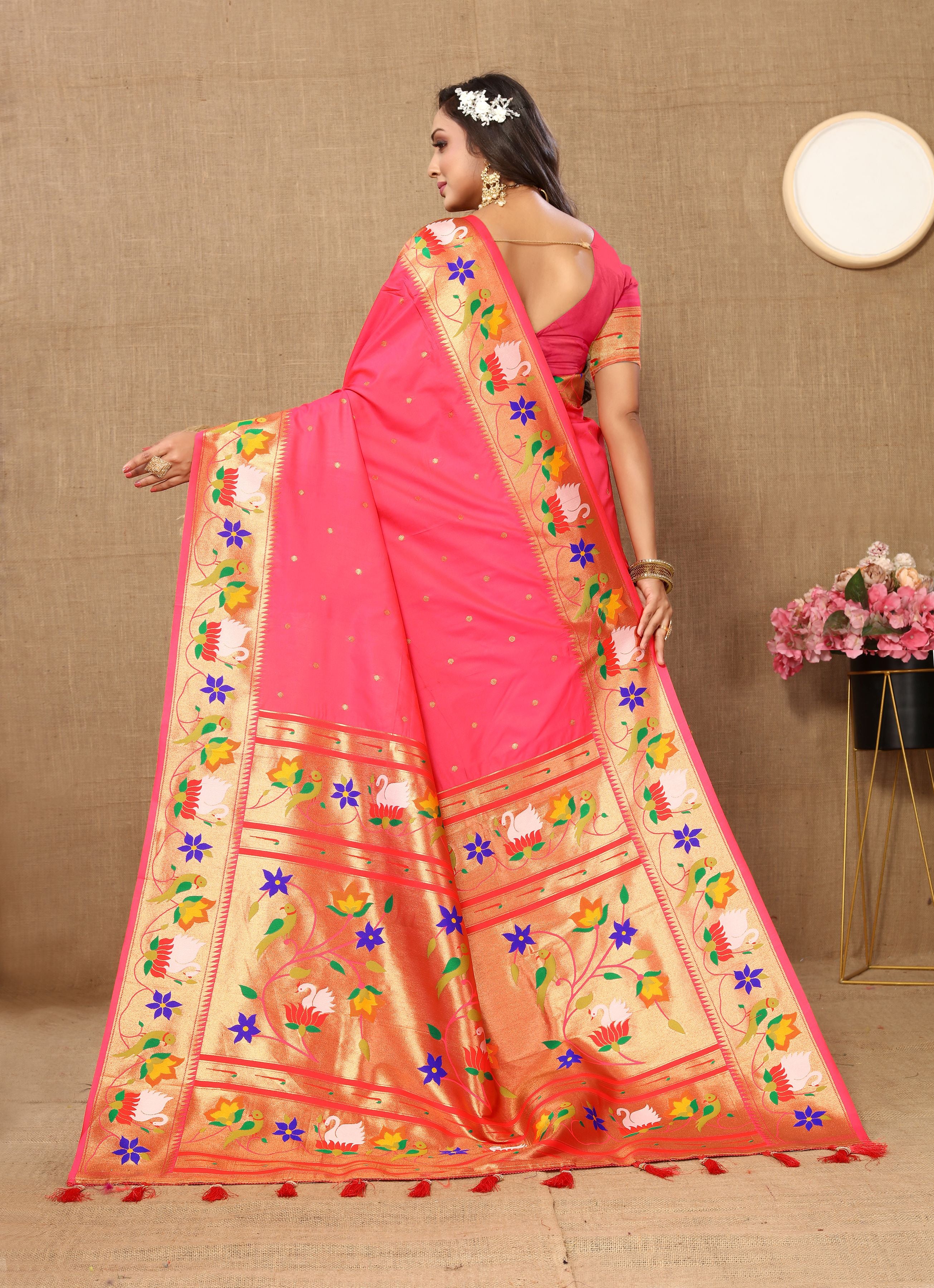 Rust Paithani Silk Woven Meenakari Paithani Designer Ethnic Heavy Looks Saree