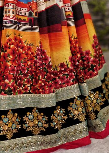 Sabyasachi Multi-Color Digital Printed Silk Wedding Lehenga Choli