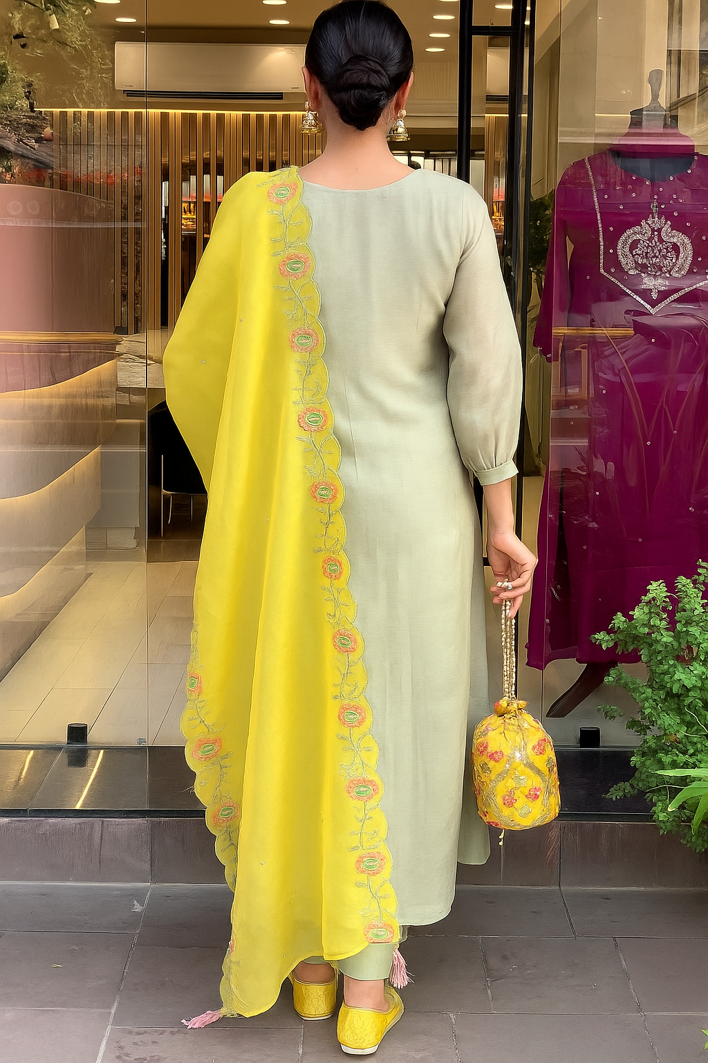 Sage Green Parampara Silk Kurta Pant Set With Heavy Thread Embroidery Work