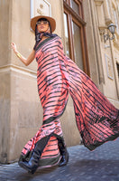 Salmon Japan Satin Crape Saree with  Printed Work