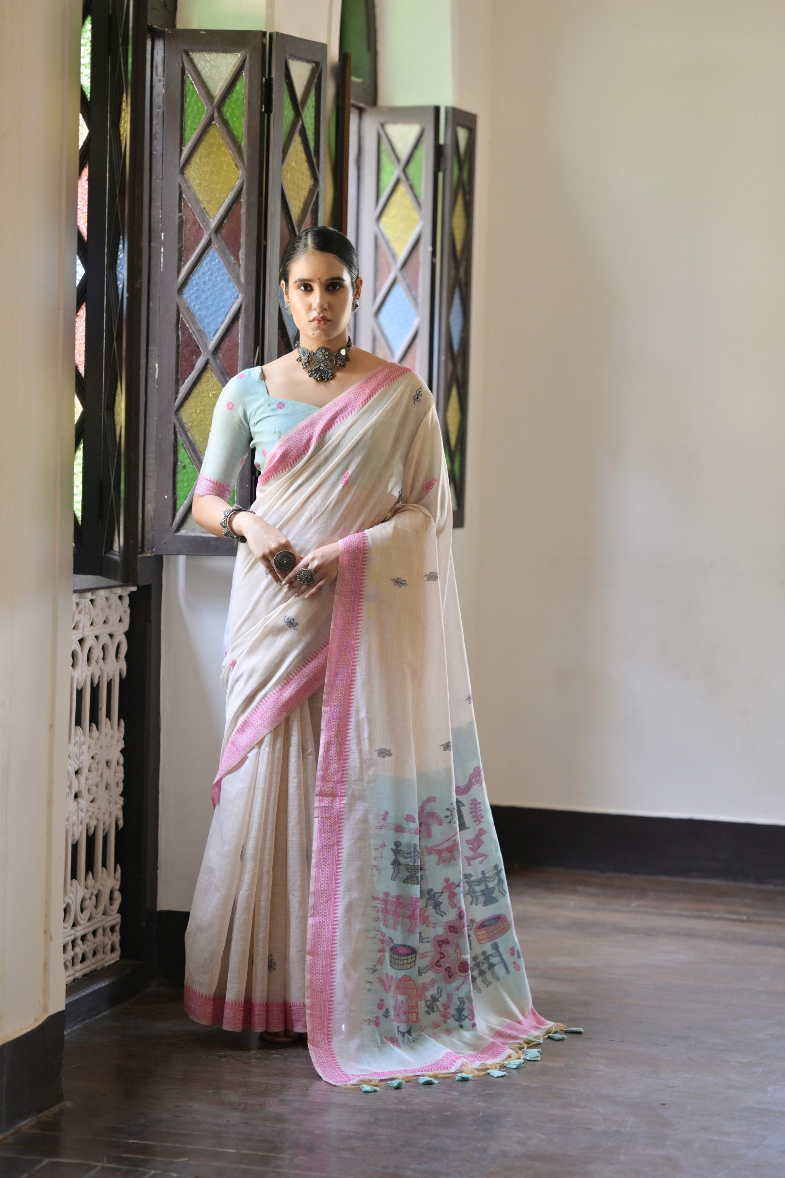 Sea Green Beautiful Muga Cotton Summer Special Festive Saree