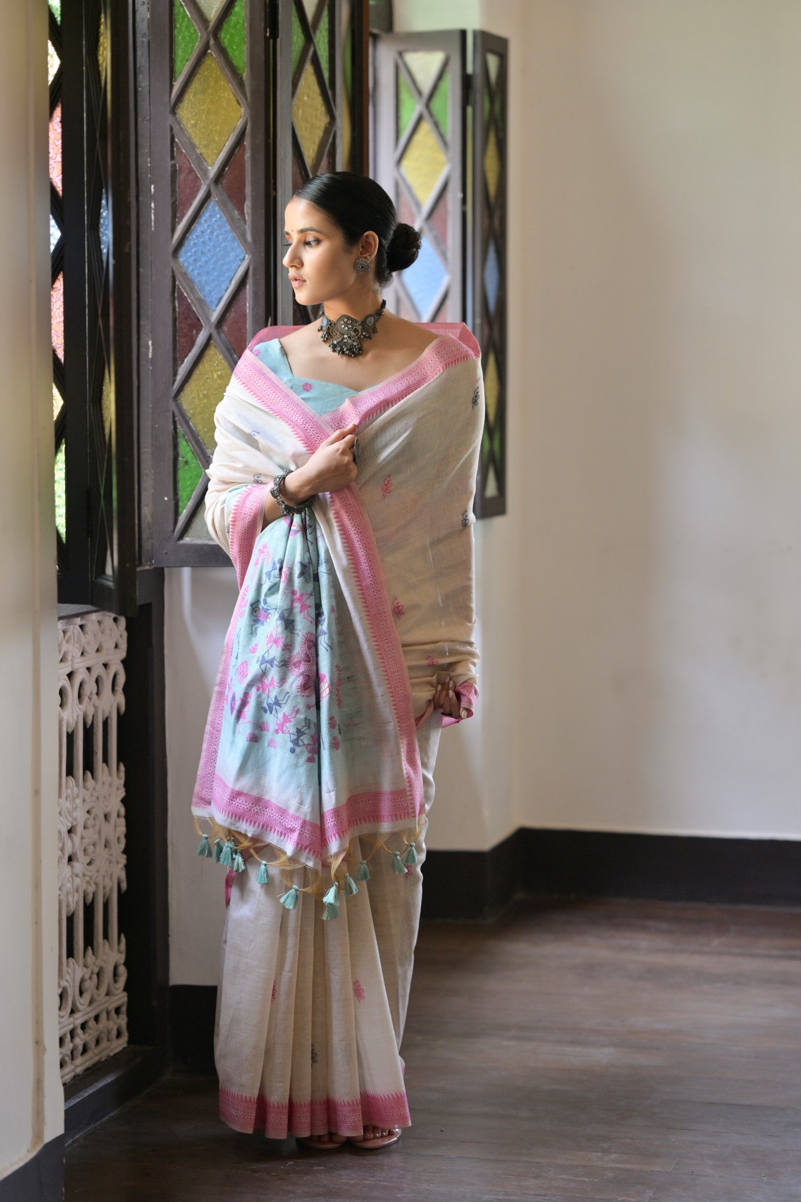 Sea Green Beautiful Muga Cotton Summer Special Festive Saree