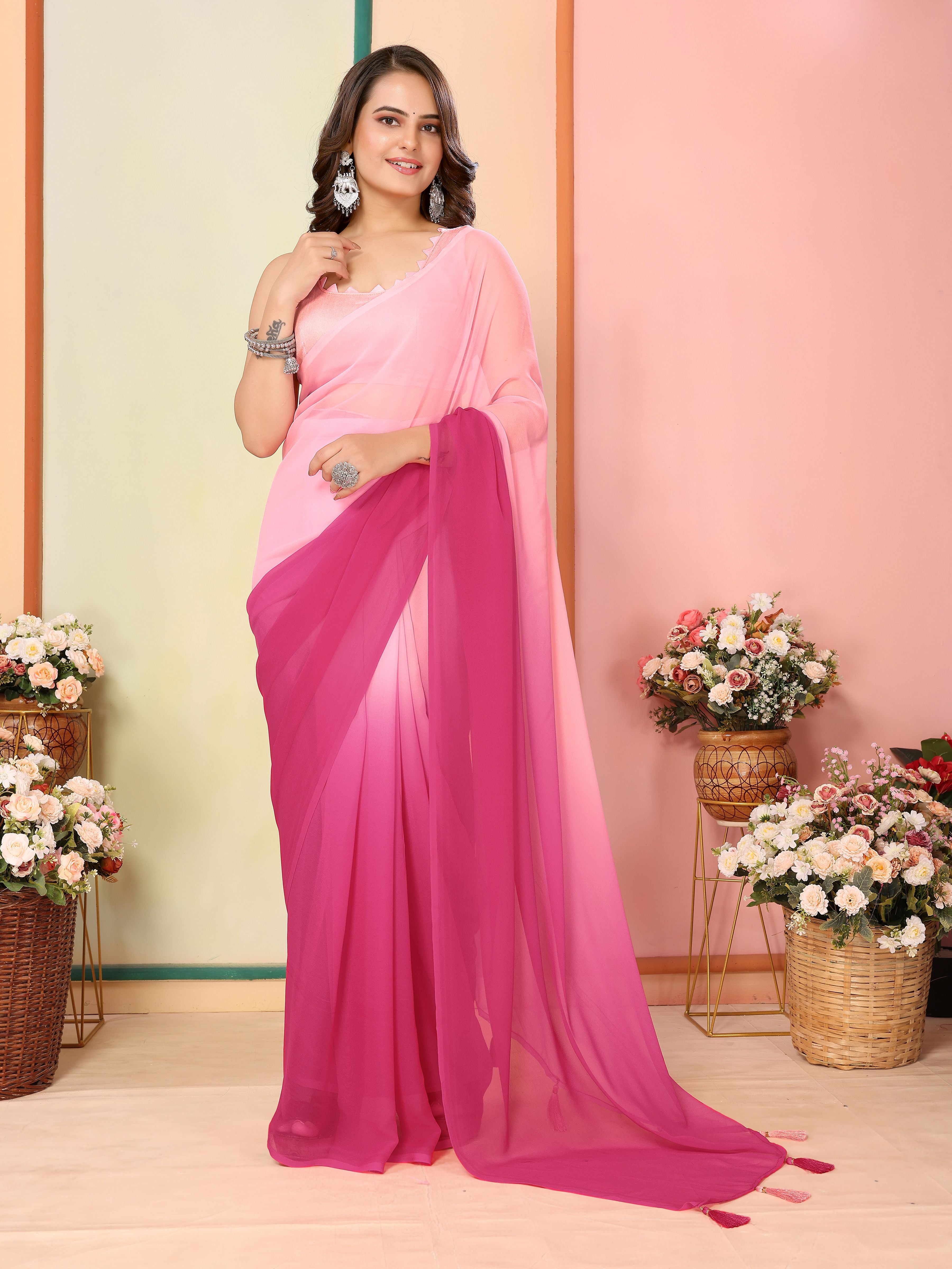 Sea Green Beautiful Pedding Printed Georgette Ready To Wear Saree