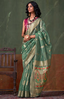 Sea Green Color Tissue Silk Saree With  Jacquard Woven Work