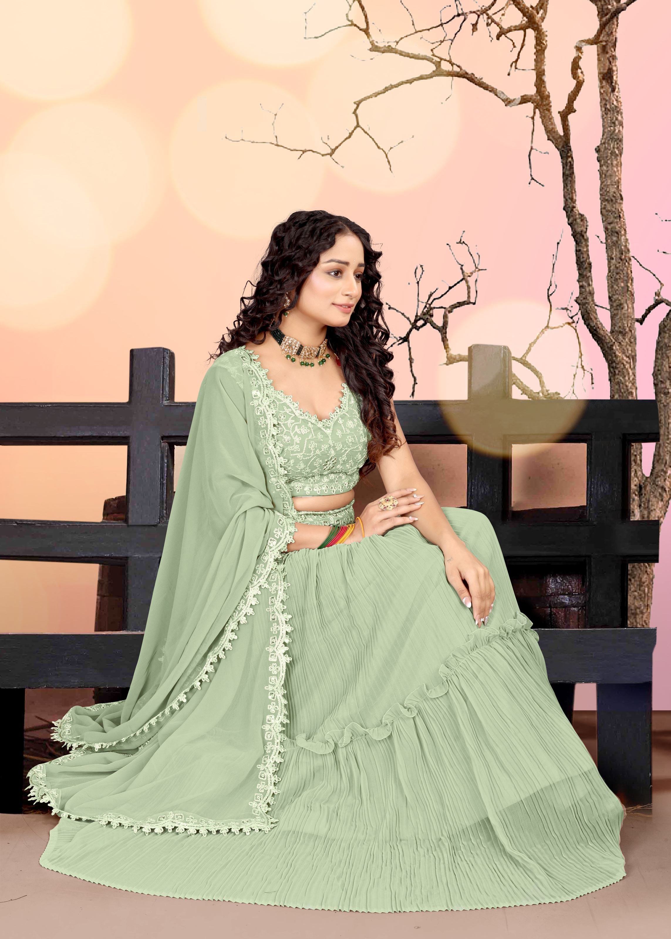 Sea Green Lehenga Choli With Embroidery Work