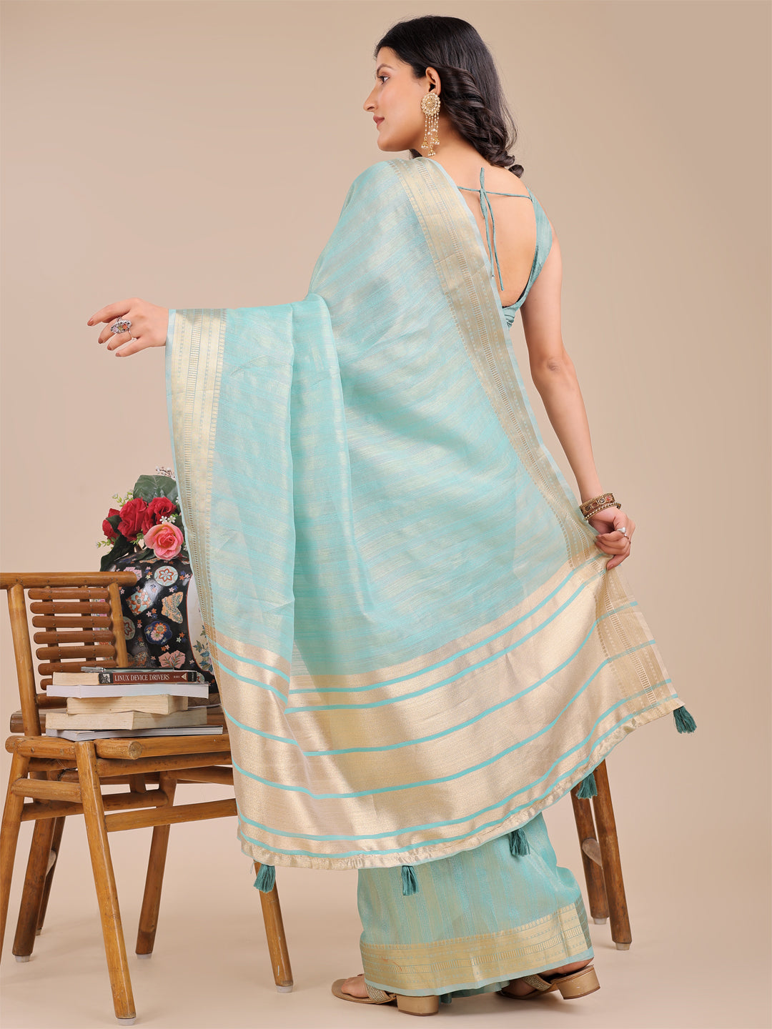 Sea Green Organza Woven Designer Traditonal Wear Saree