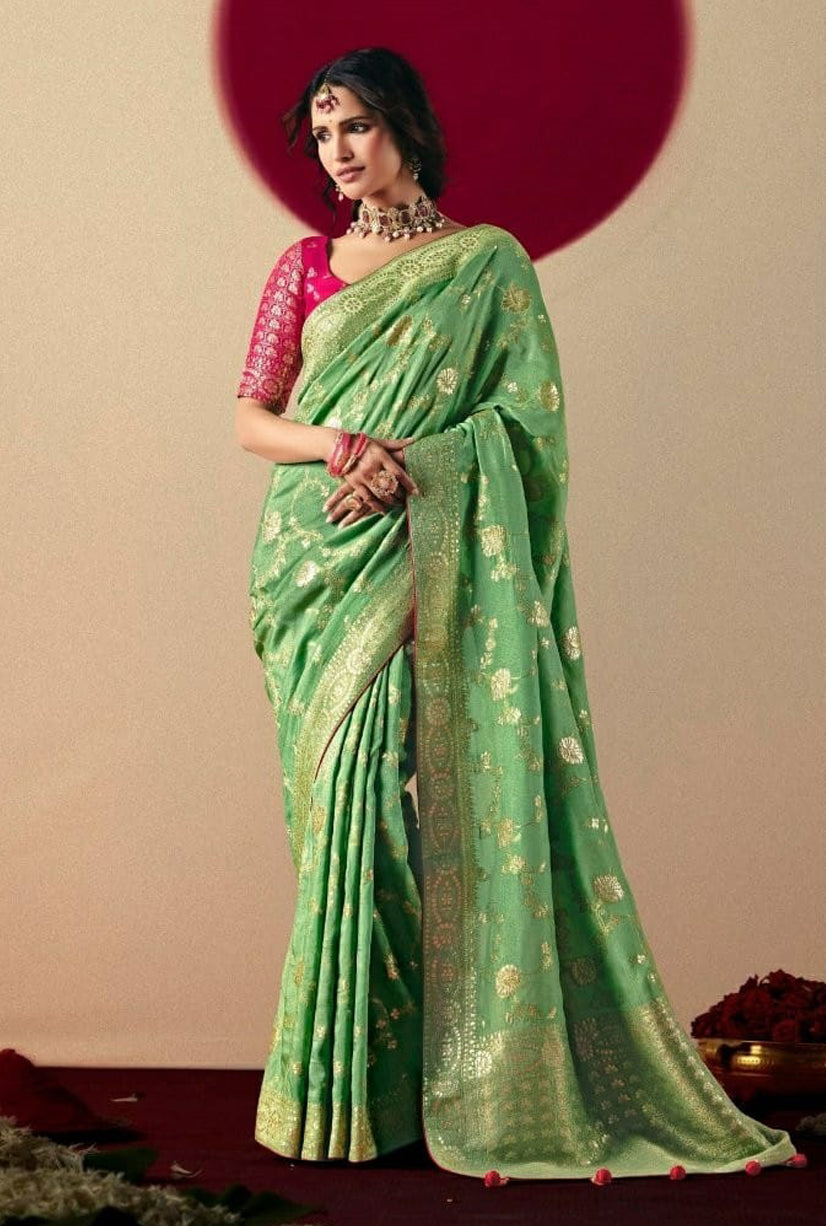 Sea Green Saree With  Jacquard Woven Work