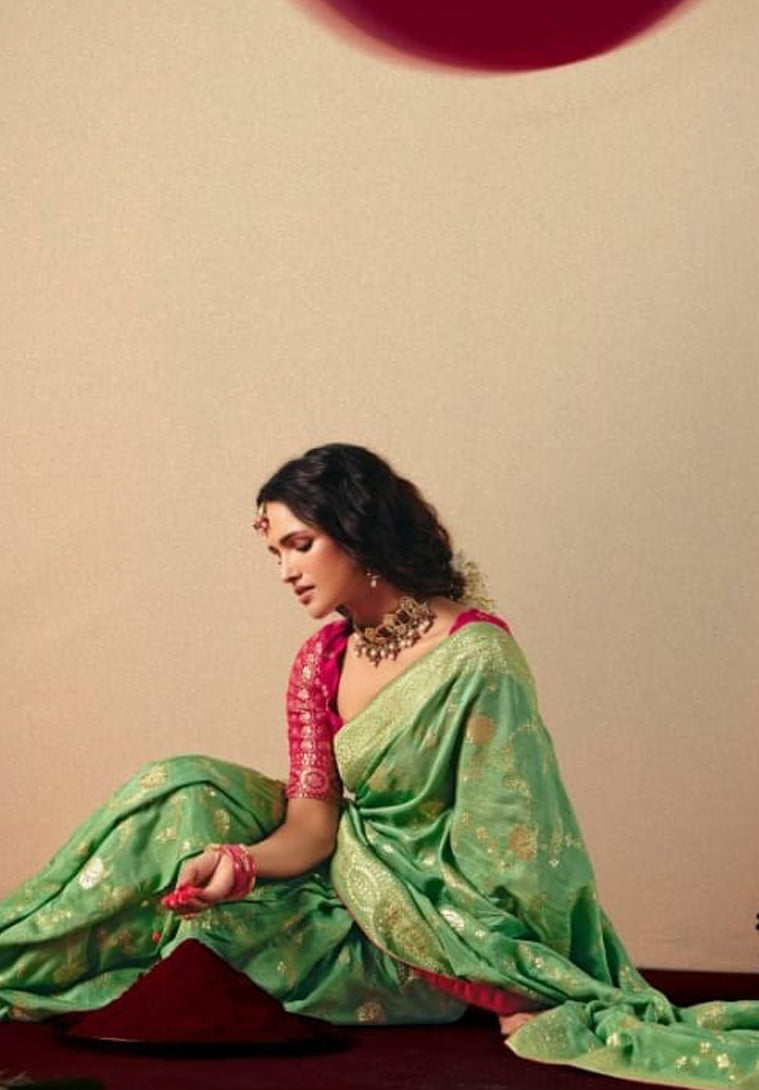 Sea Green Saree With  Jacquard Woven Work