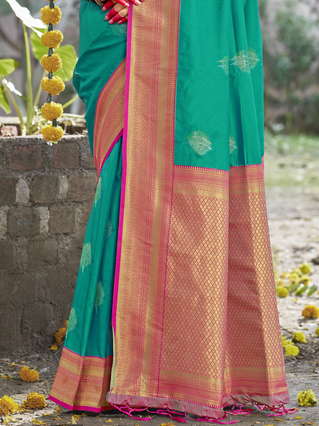 Sea Green Silk Saree With Woven Work