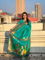 Sea Green Soft Silk Weaving Figure Pallu Designer Ceremonial Saree