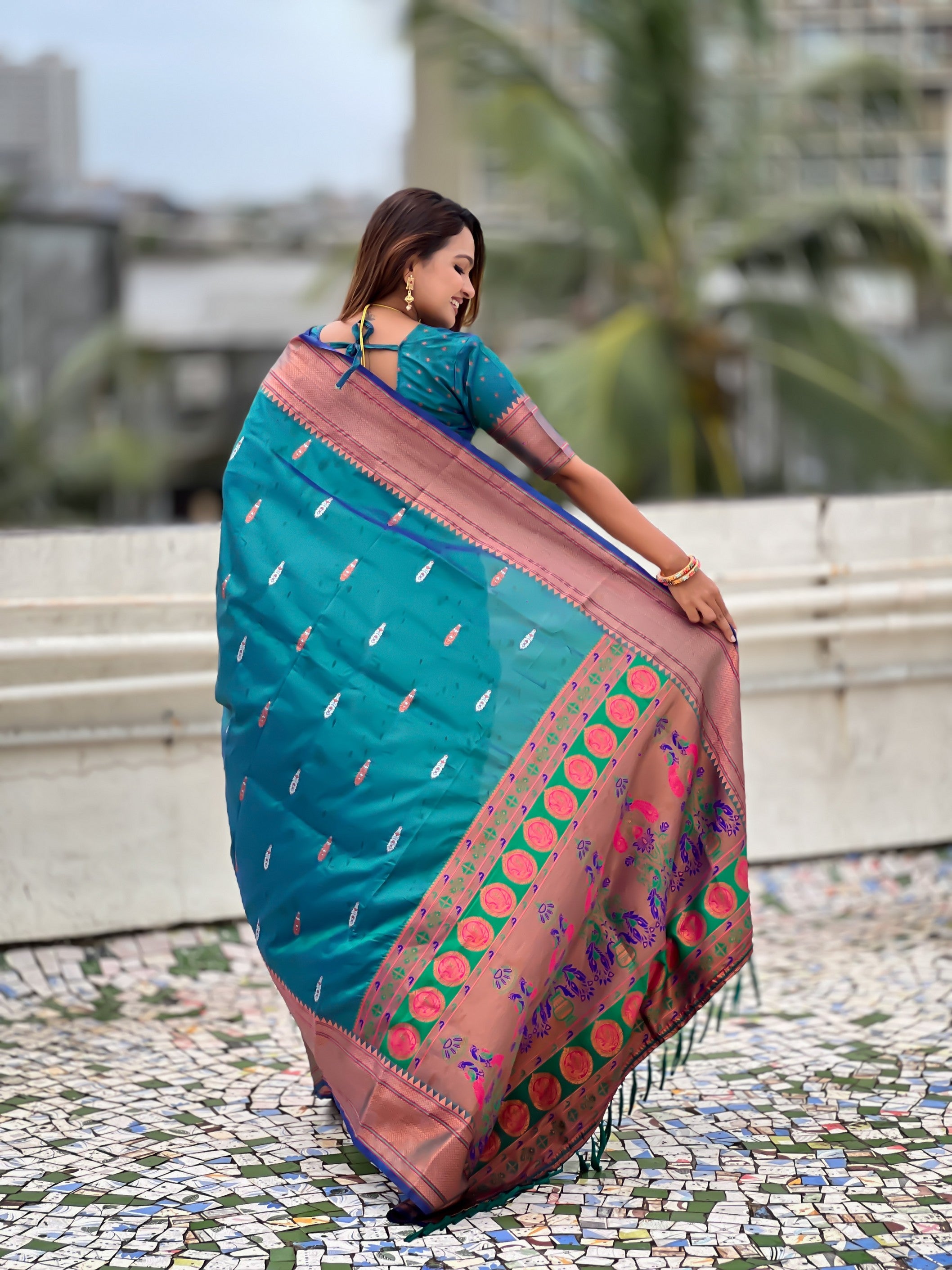 Sea Green Soft Silk Woven Meenakari Designer Rich Looks Saree