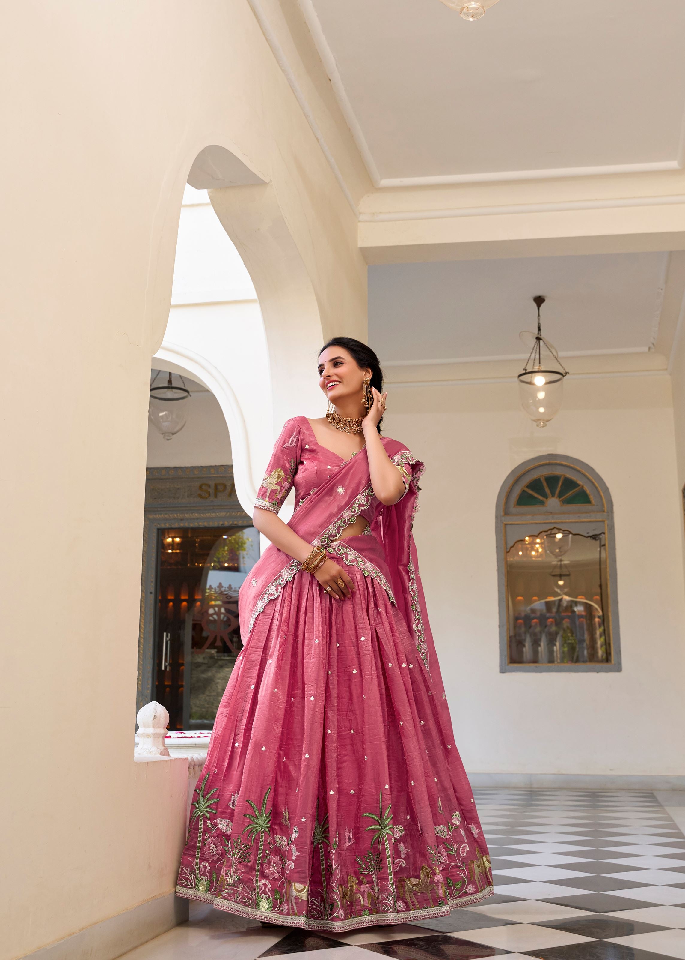 Shine Bold in Pink  Gold Crush Lehenga with Sequin & Thread Detailing