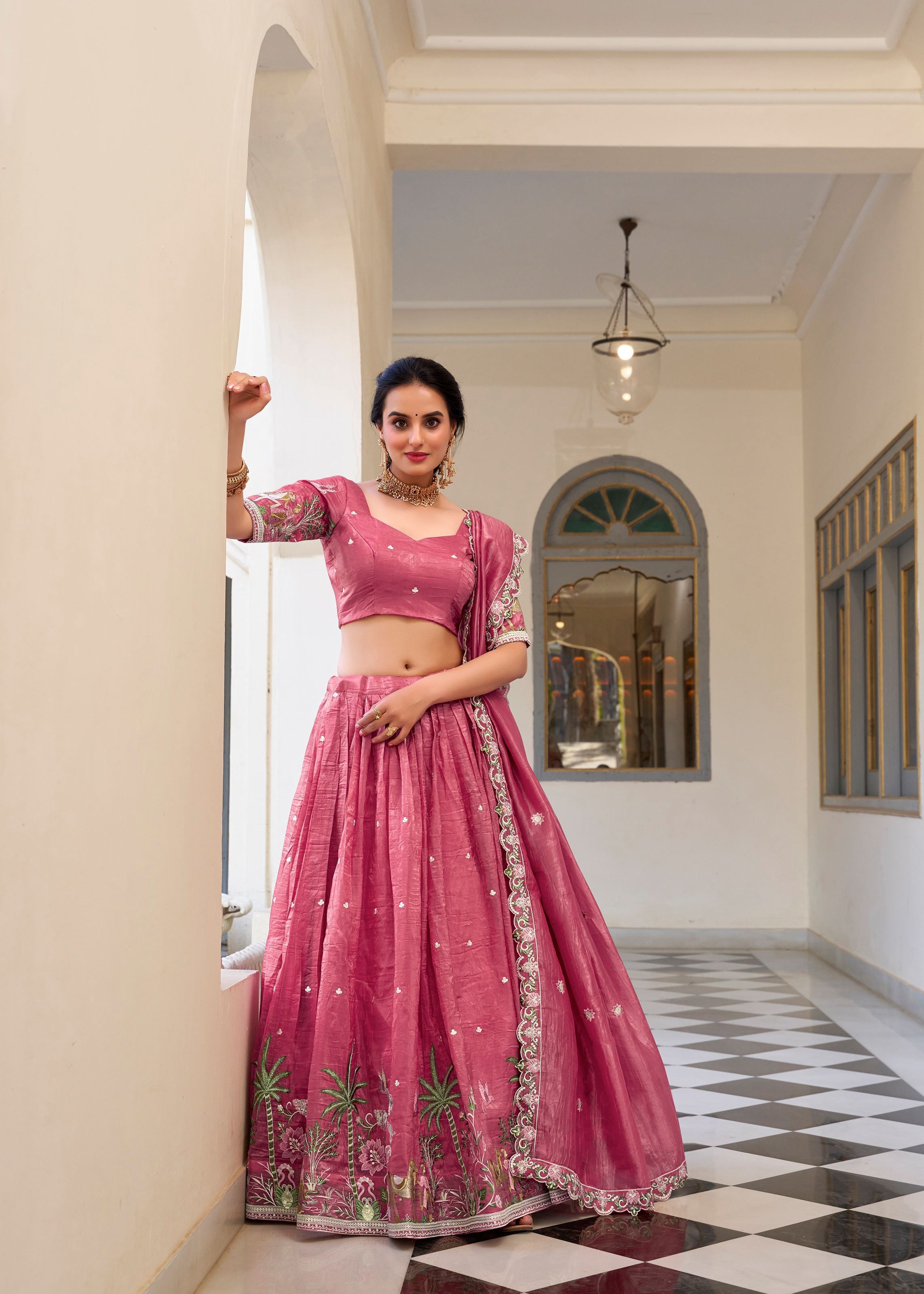 Shine Bold in Pink  Gold Crush Lehenga with Sequin & Thread Detailing