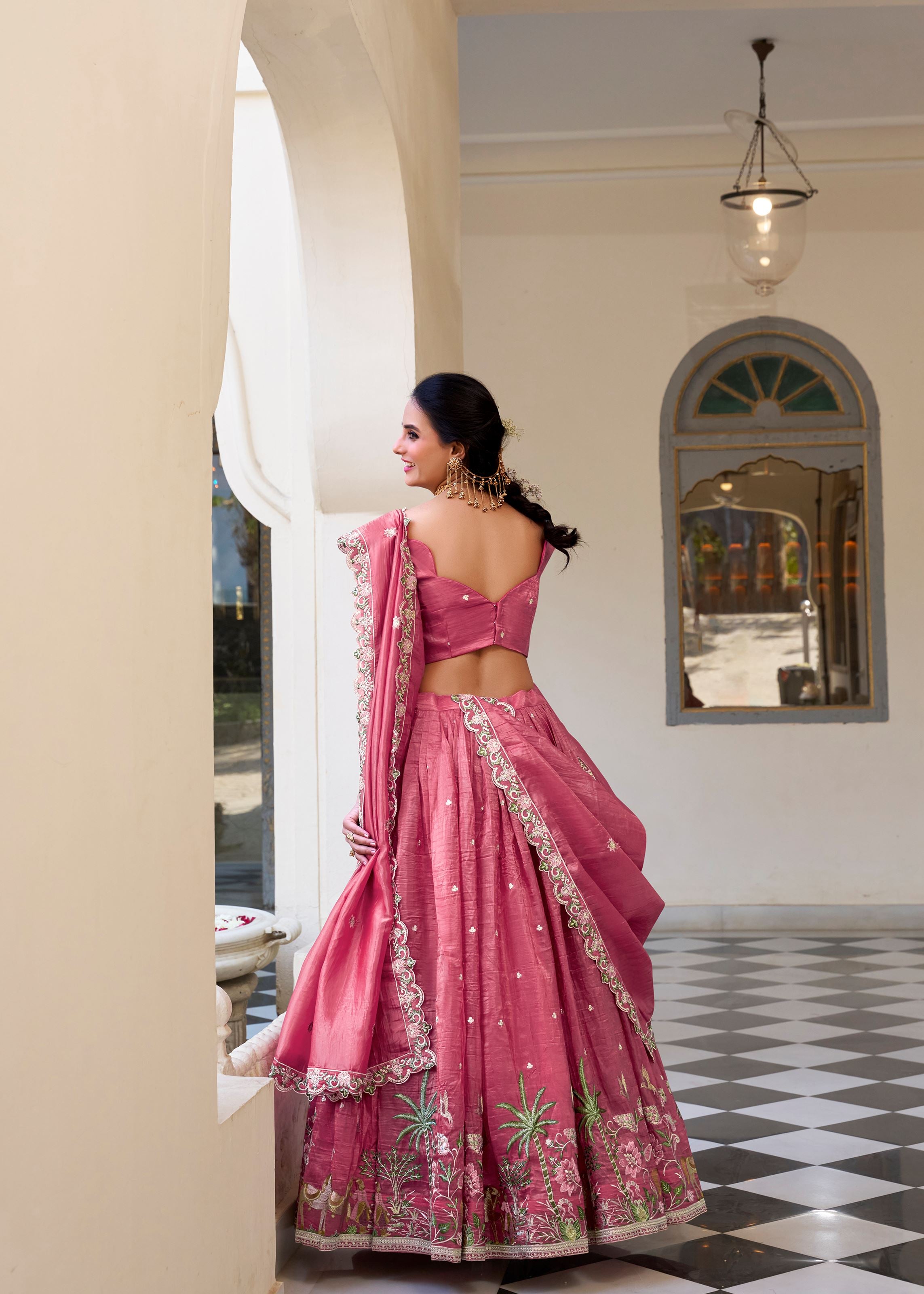 Shine Bold in Pink  Gold Crush Lehenga with Sequin & Thread Detailing