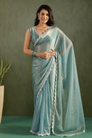 Pastel Blue Chiffon Ready To Wear Saree For Graceful Bollywood Style Saree