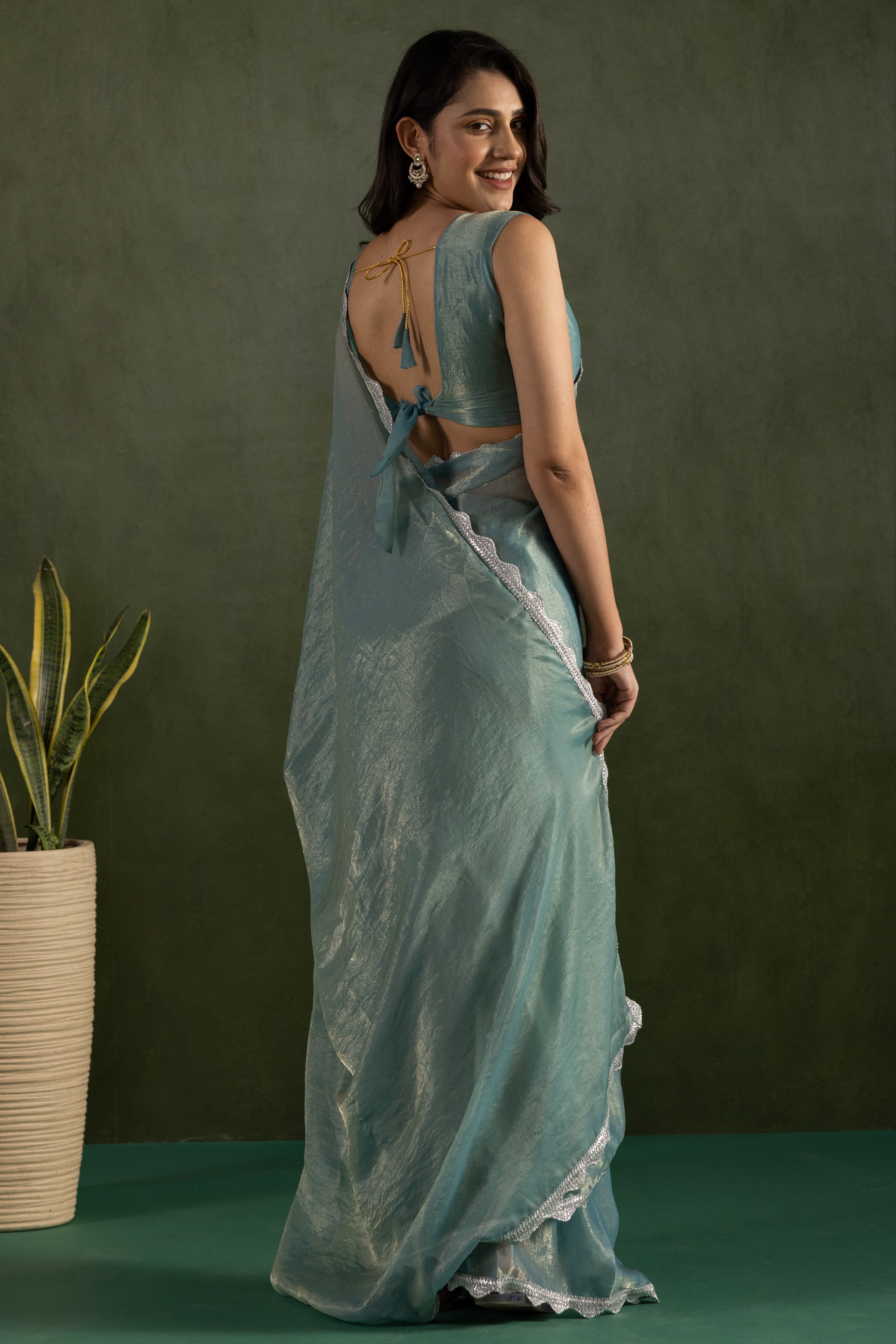 Sky Blue Chiffon Ready To Wear Saree For Graceful Bollywood Style Saree