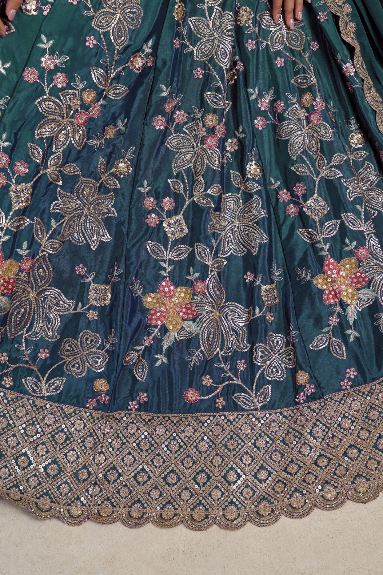 Sky Blue Crepe Silk Floral Embroidered Designer Lehenga Choli