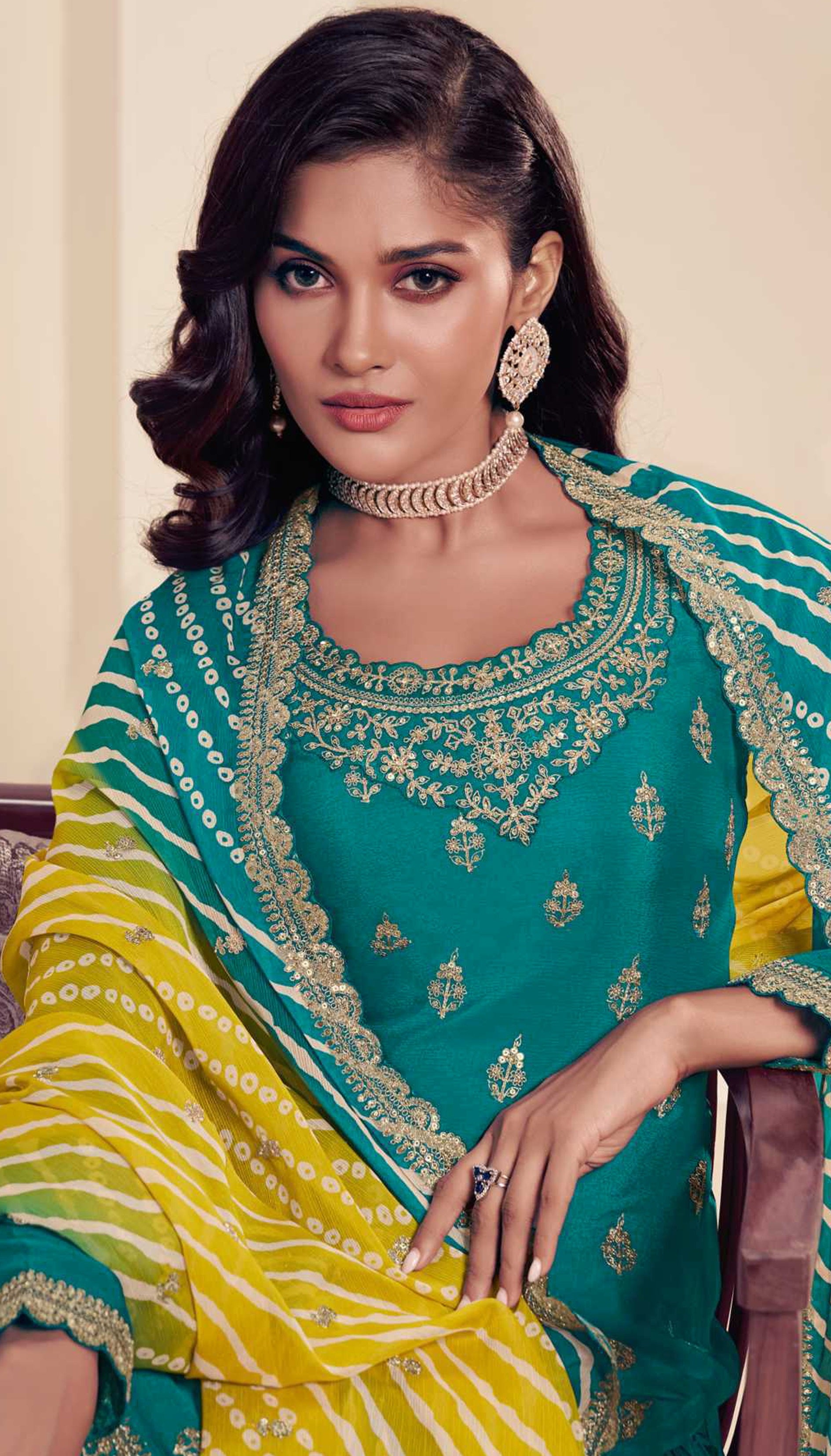 Sky Blue Heavy Designer Suit With Heavy Embroidery Work