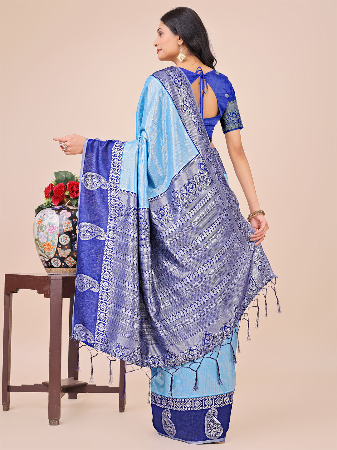 Sky Blue Lichi Silk Woven Designer Festive Graceful Saree