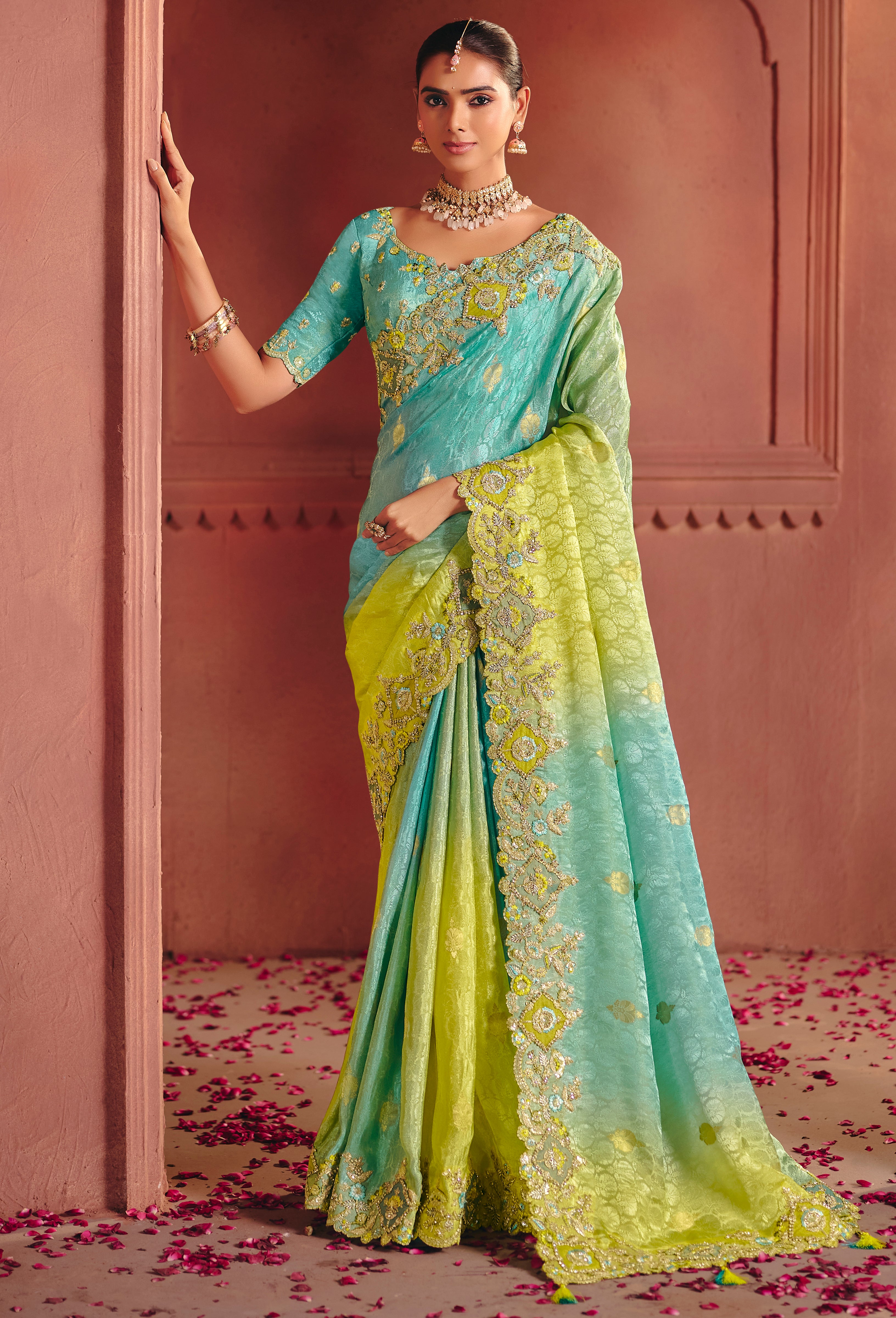 Sky Blue Saree With  Heavy Embroidery, Sequin, Thread Work With Heavy Embroidery Work Blouse