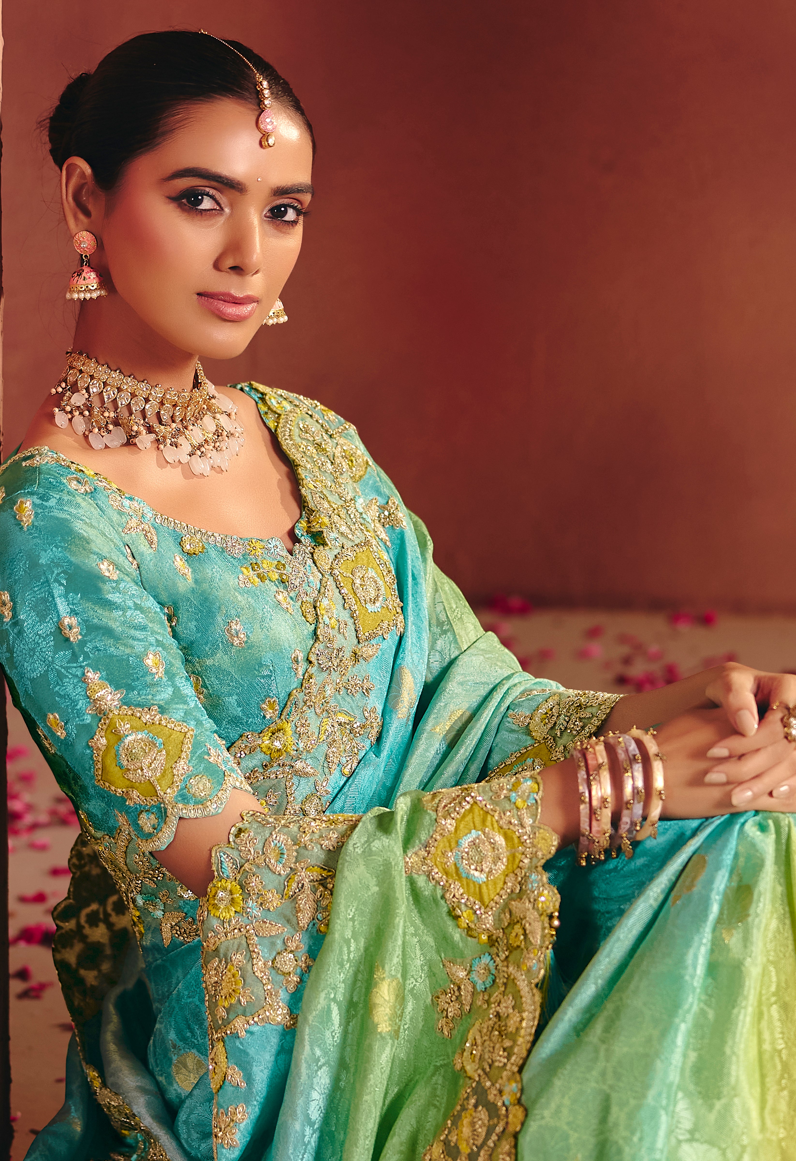 Sky Blue Saree With  Heavy Embroidery, Sequin, Thread Work With Heavy Embroidery Work Blouse