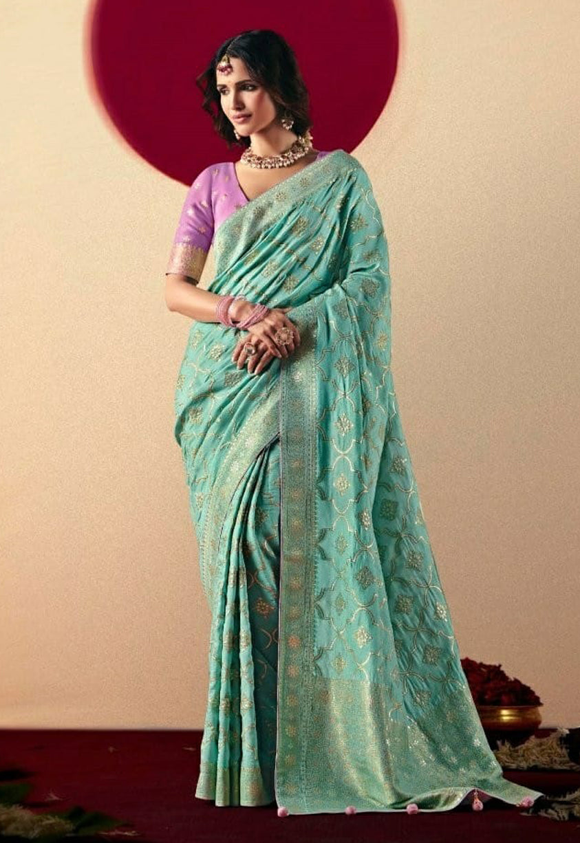 Sky Blue Saree With  Jacquard Woven Work