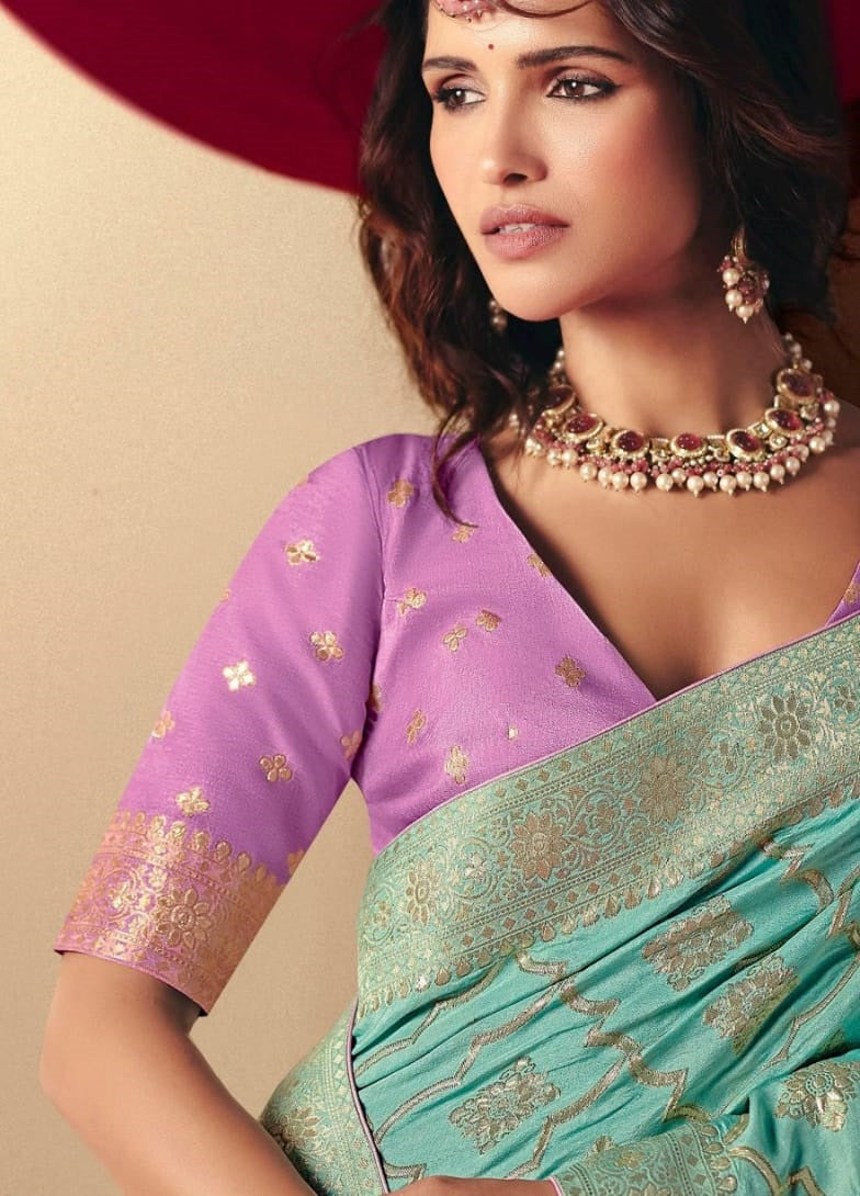 Sky Blue Saree With  Jacquard Woven Work