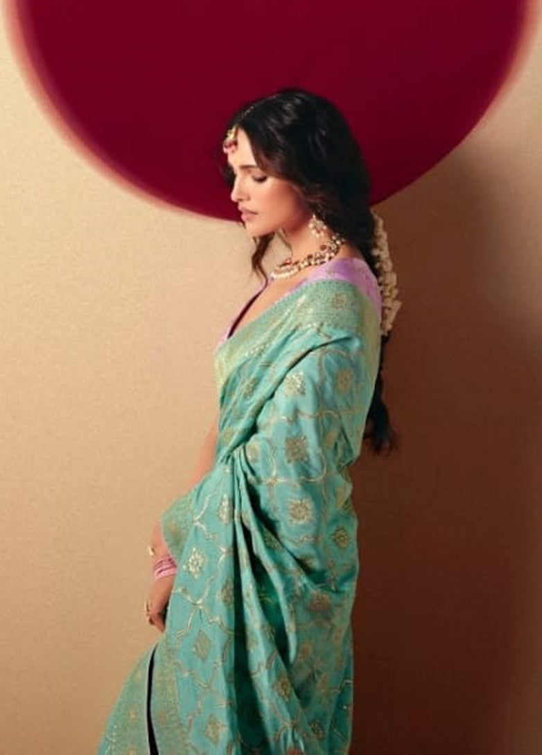 Sky Blue Saree With  Jacquard Woven Work