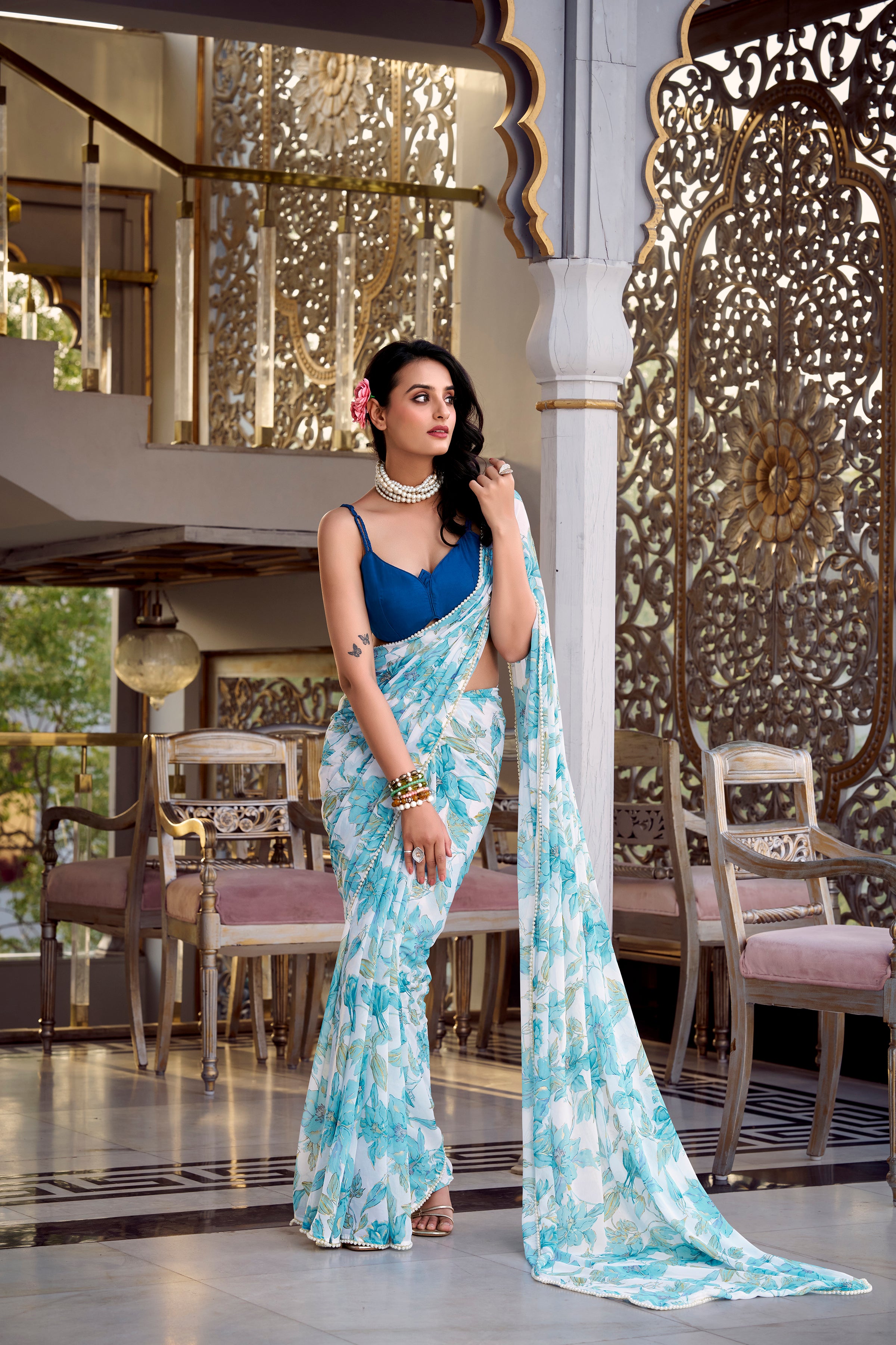 Sky Blue Weightless Marble Sarees for Effortless Elegance