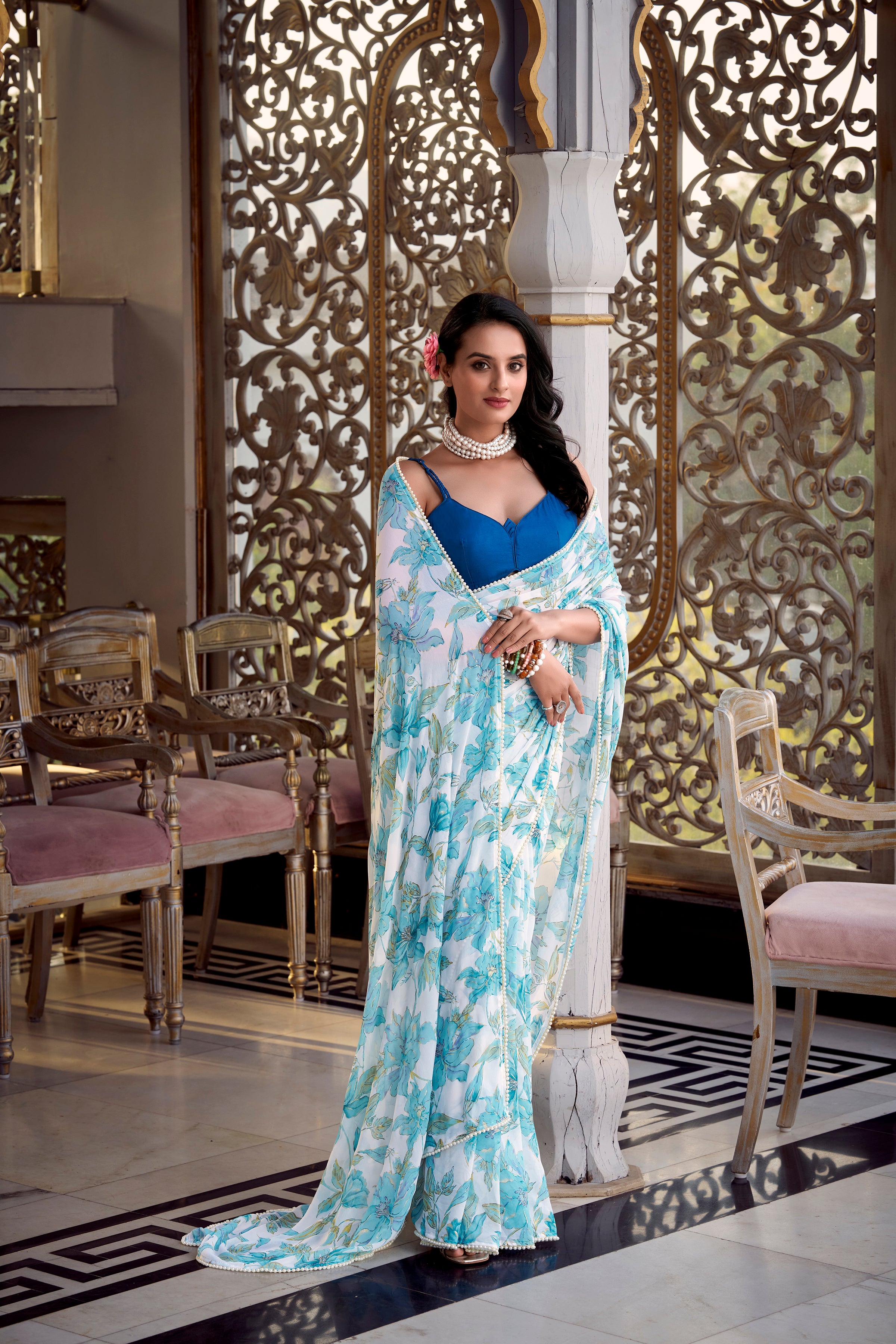 Sky Blue Weightless Marble Sarees for Effortless Elegance