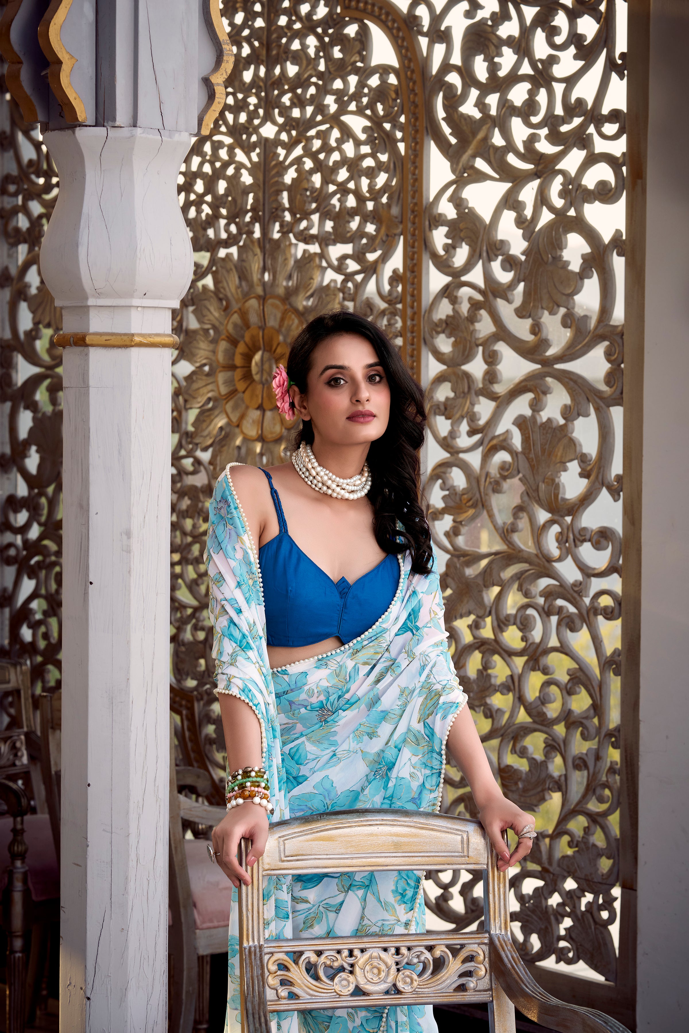 Sky Blue Weightless Marble Sarees for Effortless Elegance