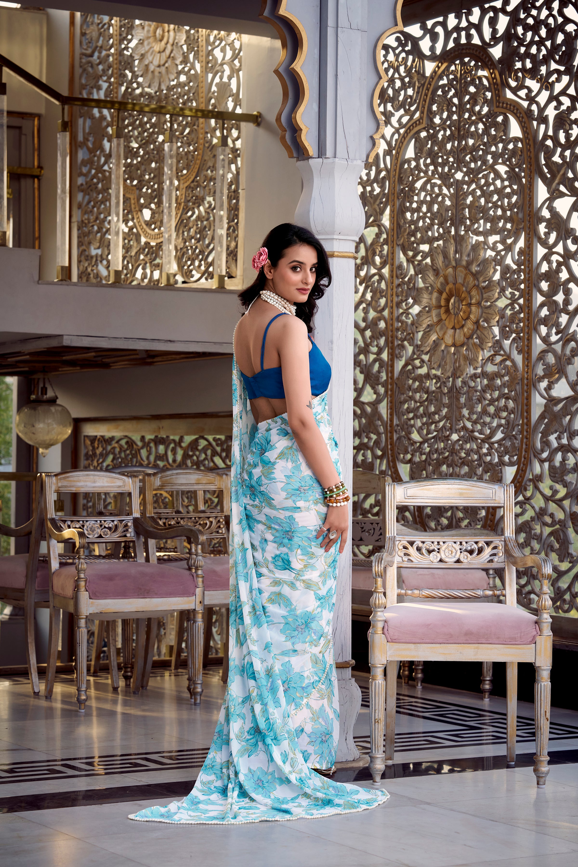 Sky Blue Weightless Marble Sarees for Effortless Elegance