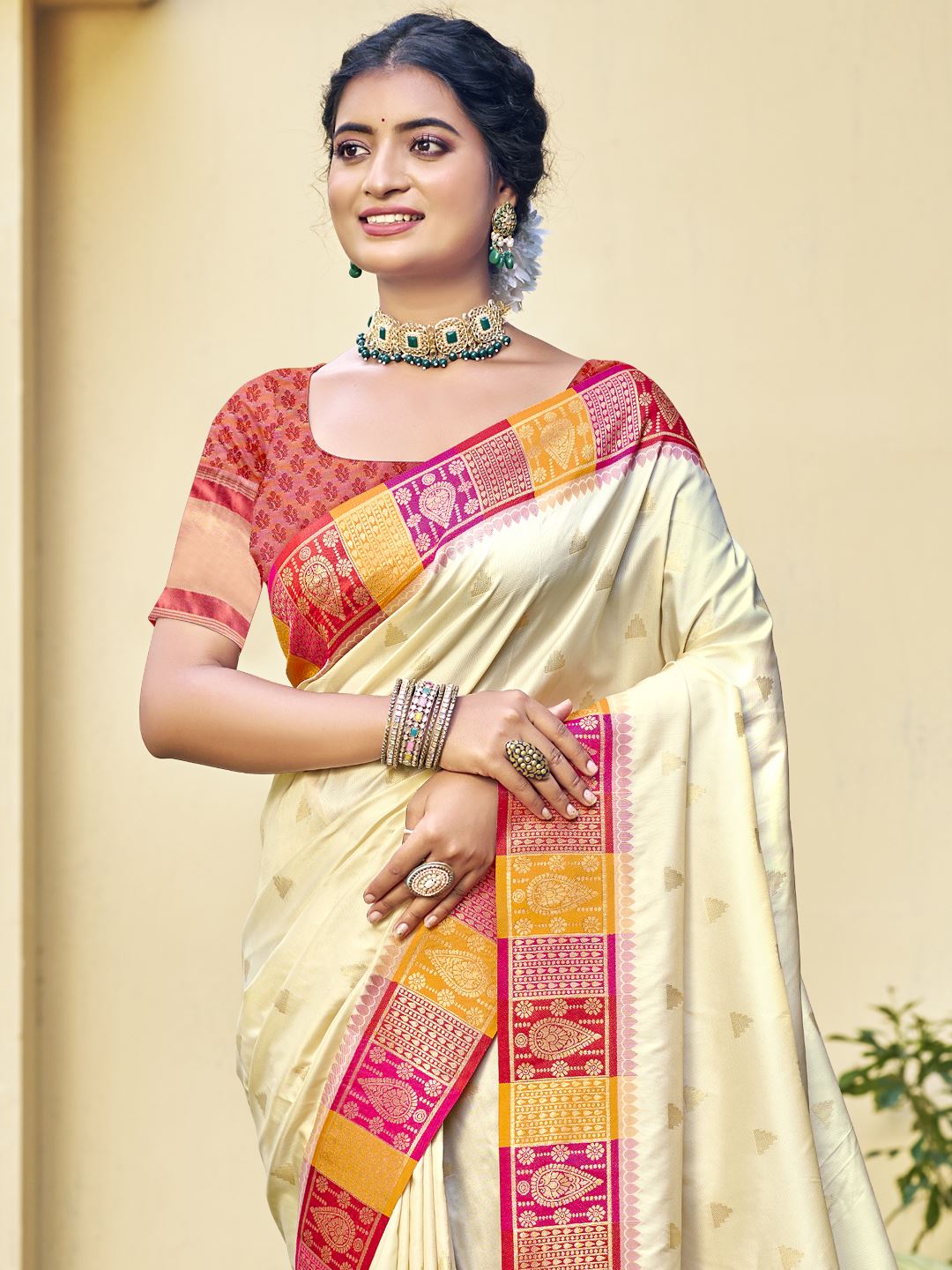 Soft Cream Radiance Silk Saree