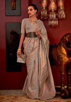 Stone Grey Handloom Weaving Silk Saree With Woven Work