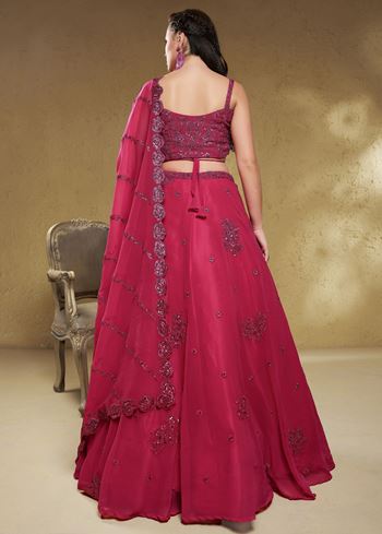 Stunning Pink Sequins Georgette Engagement Wear Lehenga Choli