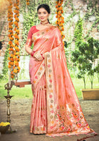 Stylish Peach Assam Silk Meenakari Festival Saree